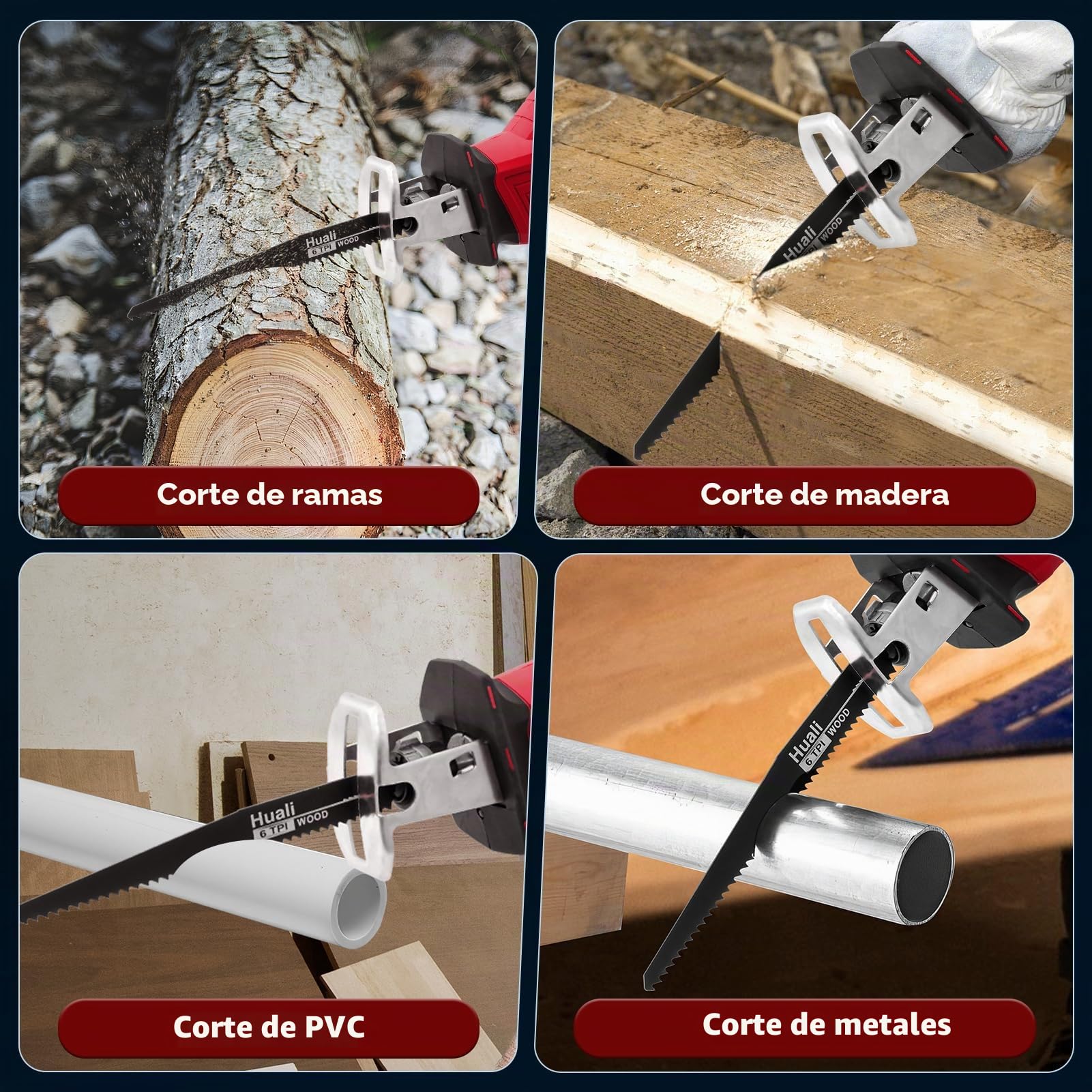 Sararoom Sierra Sable, 21V Sierra Alternativa Inalámbrica, 0-4000RPM Velocidad Variable Sierra de Sable Electrica con 2×2.0Ah Baterías y 8 Hojas, Serrucho con Luz LED para Cortar Madera Metal - Rojo