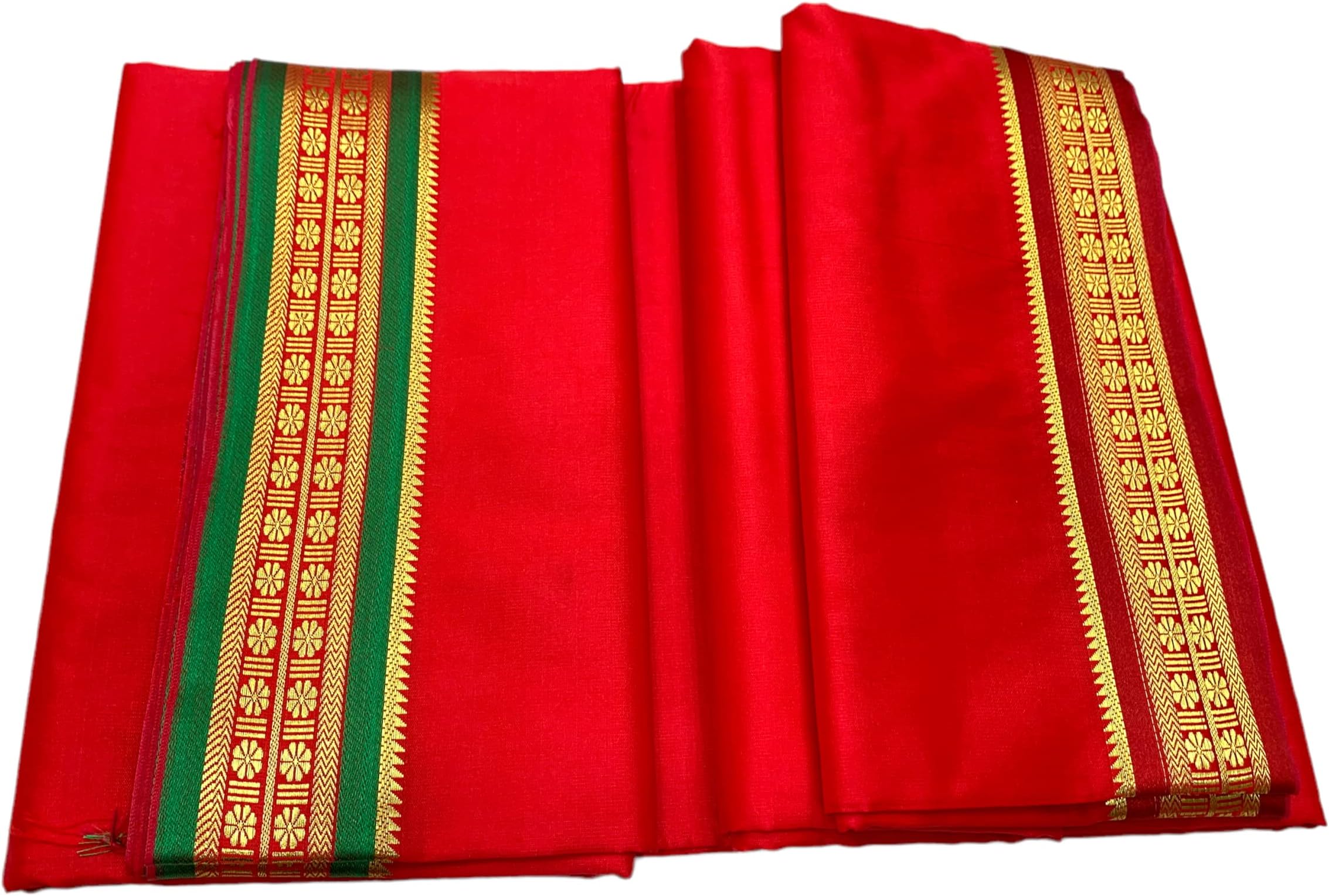 Rameshwaram FabricsExquisite Silk Pattu Panchalu: Unstitched Dhoti with Stole for men - Ideal for Pooja and Special Occasions
