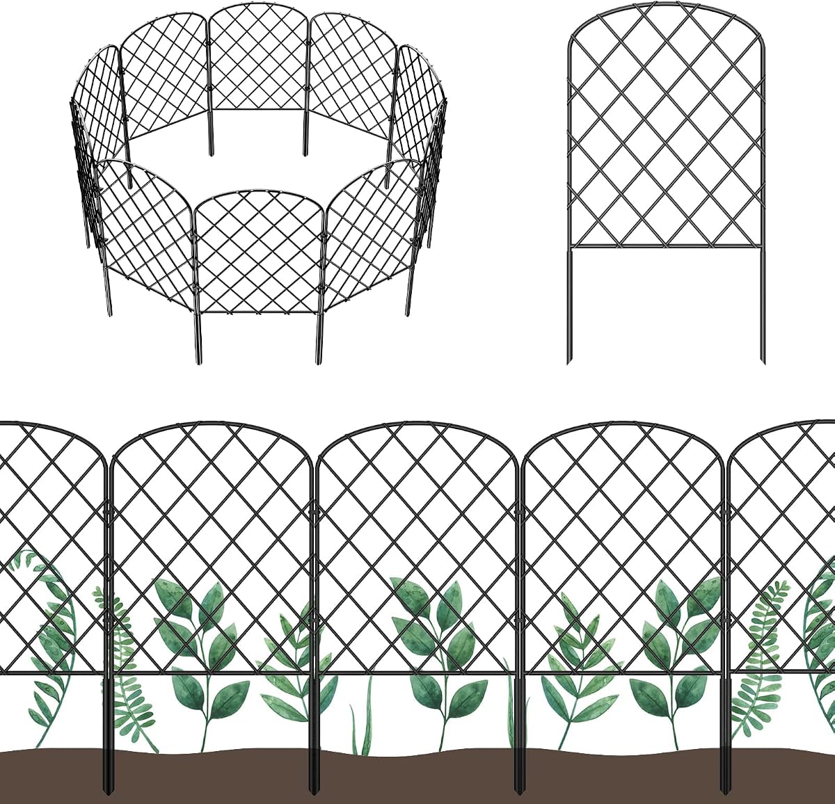 Paquete de 25 vallas decorativas para jardín, total 27 pies (largo) x 24 pulgadas (alto) | Borde de barrera para animales, Panel de cercado con sección de alambre de Metal resistente al óxido para Patio al aire libre, jardín, arqueado