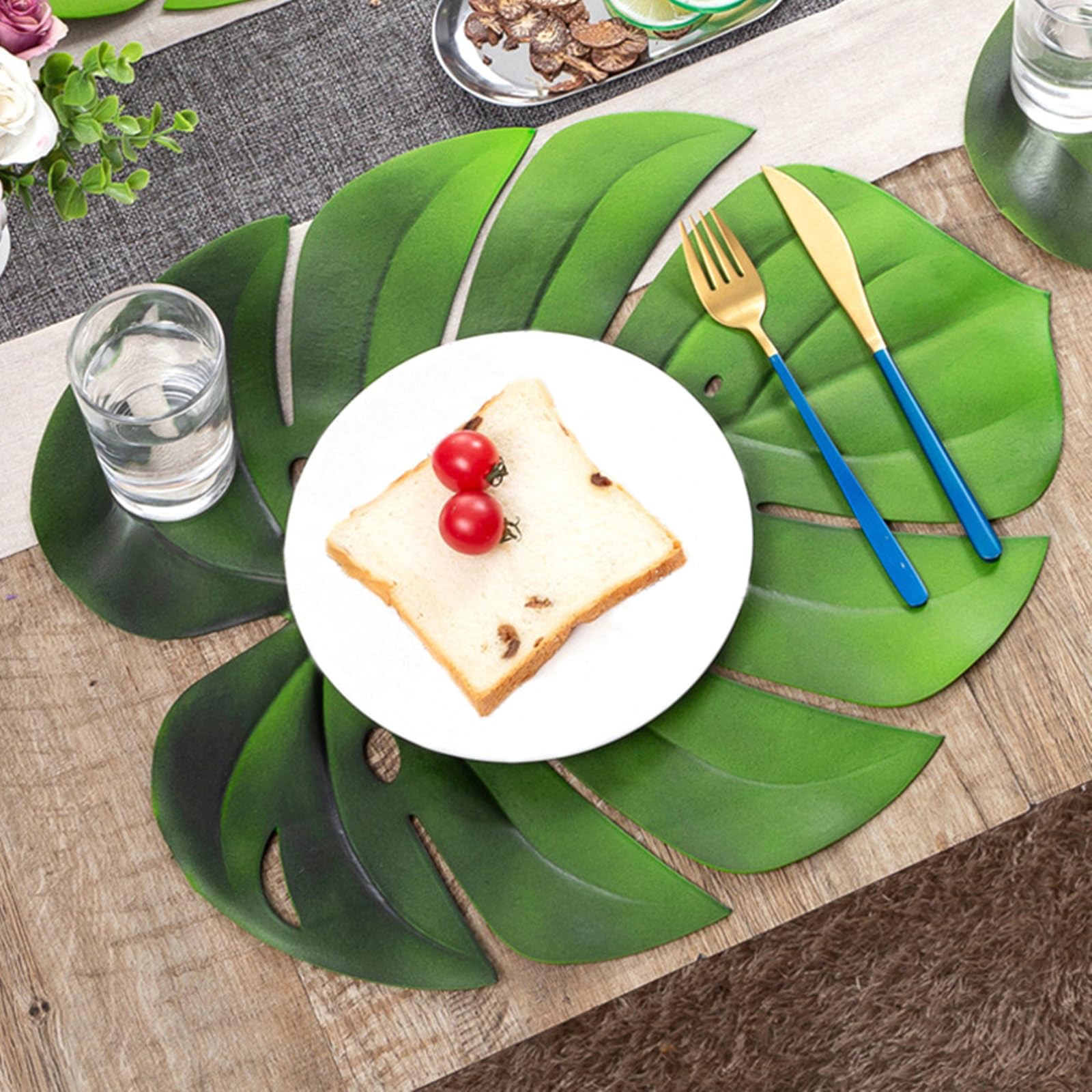 Juego de 6 manteles individuales con diseño de hojas, manteles individuales navideños, lavables, resistentes al calor, antideslizantes, con diseño de hojas, para cocina, verde, 39 x 46 cm