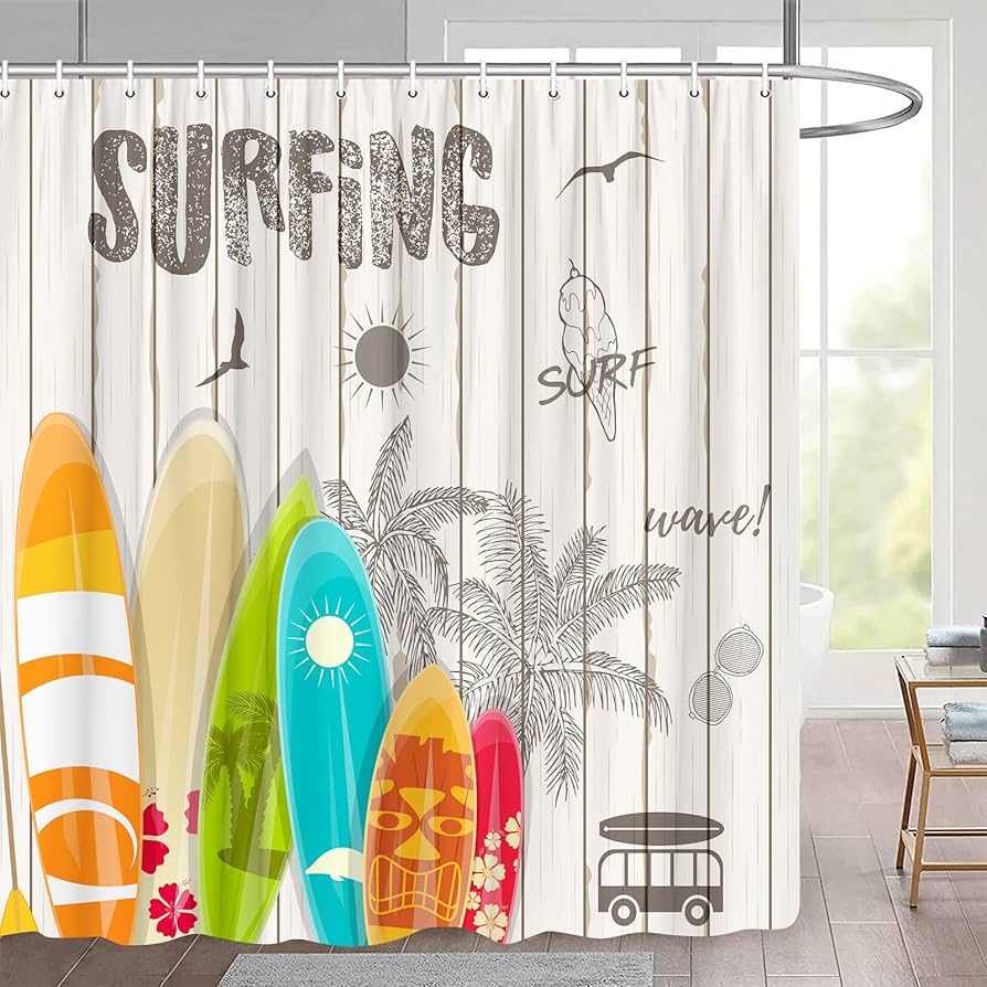 Amazon｜サマーサーフィン シャワーカーテン ビーチ 海 熱帯