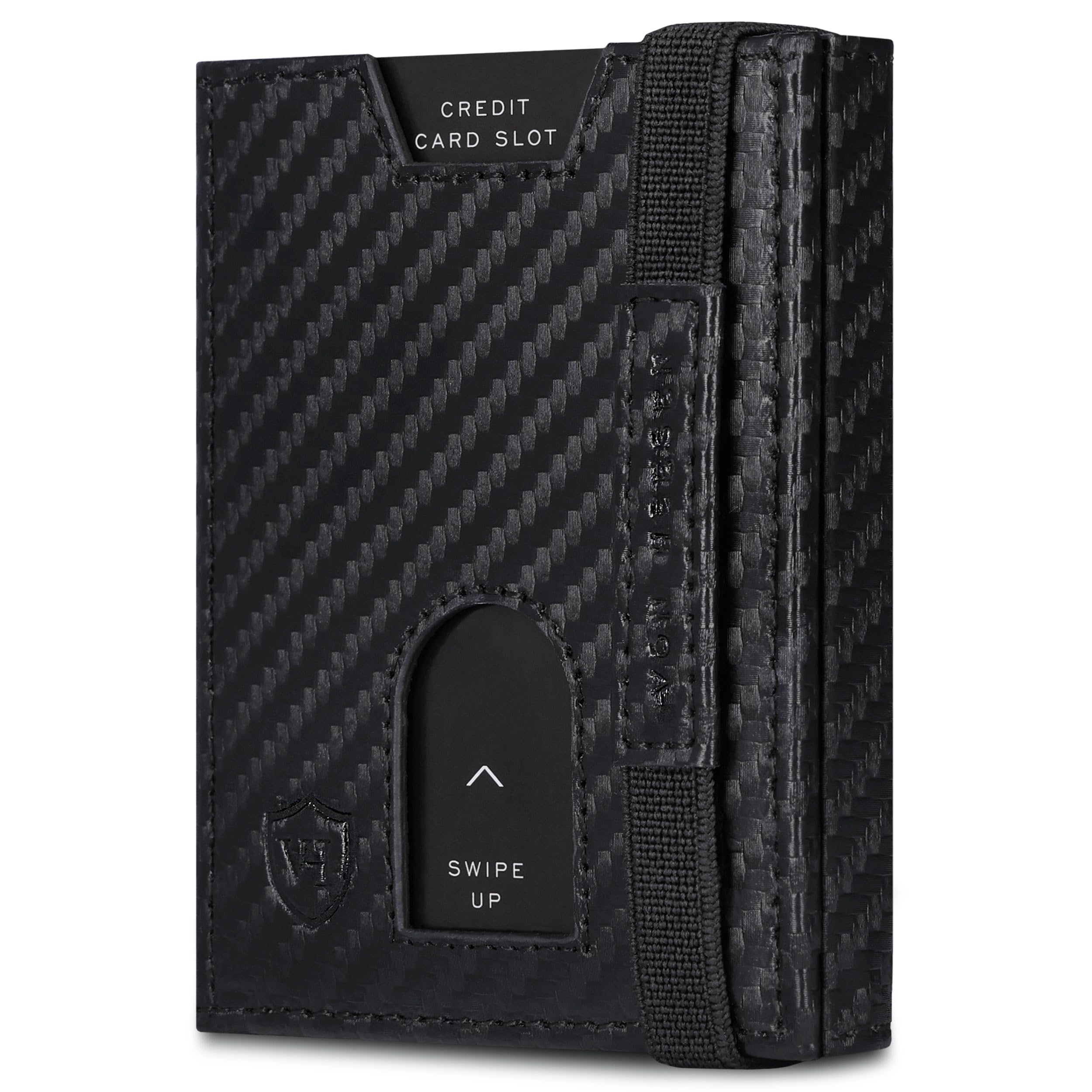 VON HEESEN Slim Wallet mit Münzfach & RFID-Schutz - Leder Geldbeutel - Mini Geldbörse für Herren und Damen - Kartenetui Echtleder Karten Portemonnaie klein - Kreditkartenetui Carbon-Schwarz