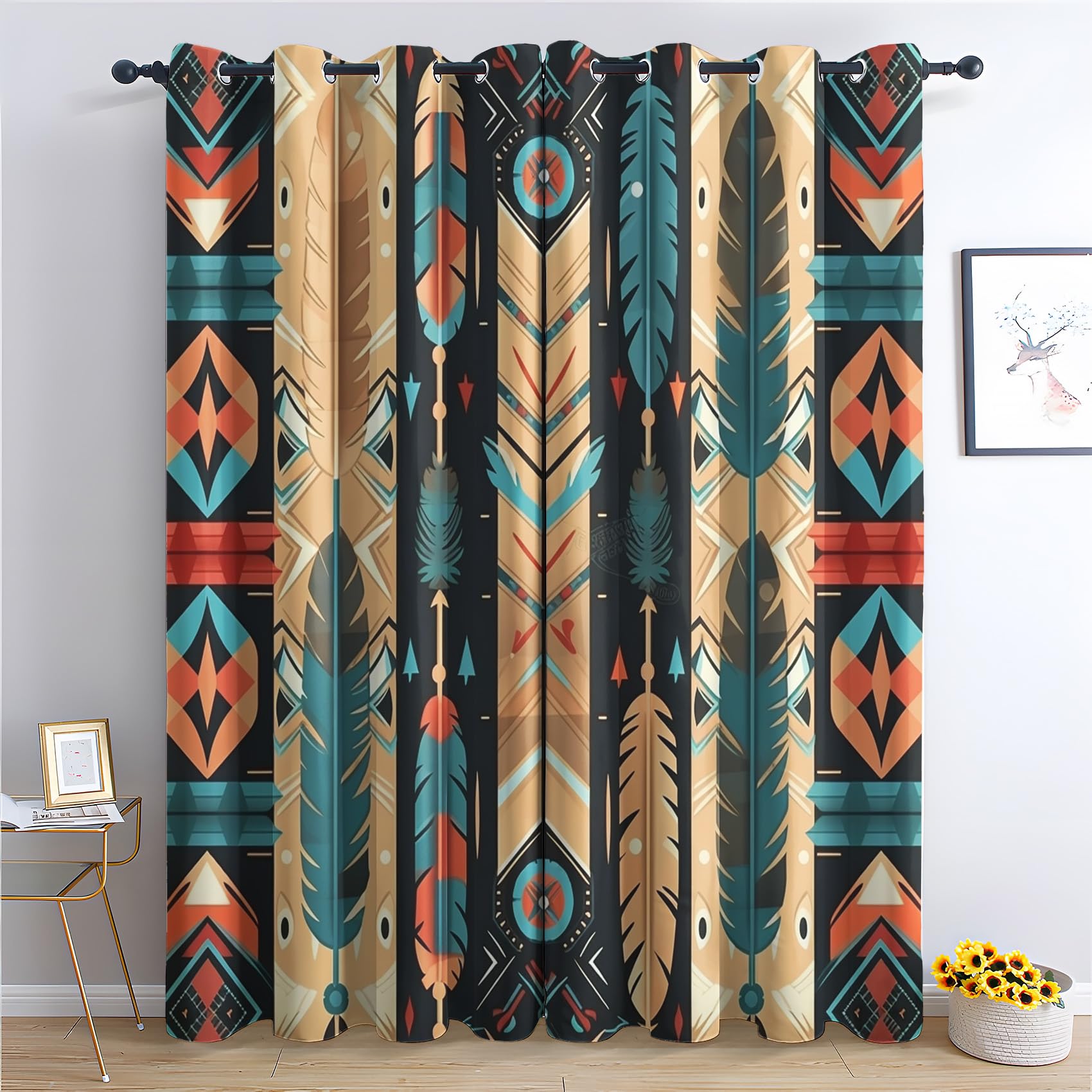 Native American Curtains for Bedroom Living Room - Aztec Tribal Southwestern Blackout Curtains 46 x 54 Inch (Width x Drop), Thermal Insulated Eyelet Curtains & Drapes, Window Treatments T-&13
