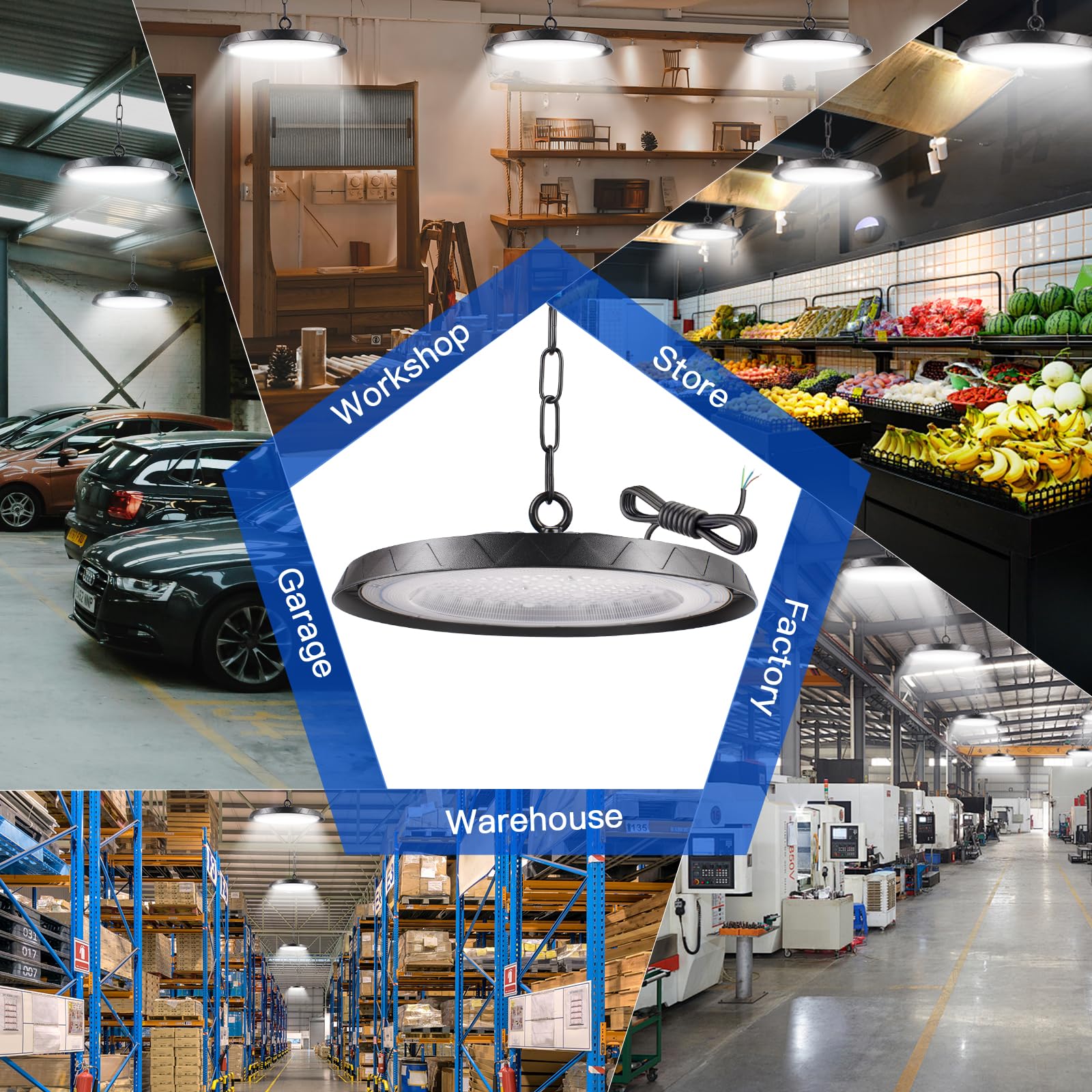 200W UFO Proiettore LED Industriale, 20000LM 6000K High Bay Illuminazione da officina Lampada Industriale LED Lampadario Interno, Sala Proiettore Lampada per Palestra Magazzino Garage Fabbrica