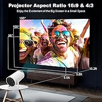 Vista 4 de Mini proyector portátil, soporte 4K 1080P con doble banda WIFI6 5G inalámbrico 5.0 Bluetooth Android 11,160 ANSI, 180° giratorio, corrección