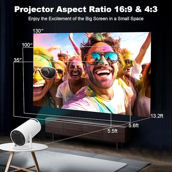 Mini Projector with WiFi and Bluetooth, 4K 1080P Support Portable Projector, 170 ANSI, 180 Rotatable, Auto Keystone Correction, 40-130 Screen Video Projector for Laptop/PC/Smartphone