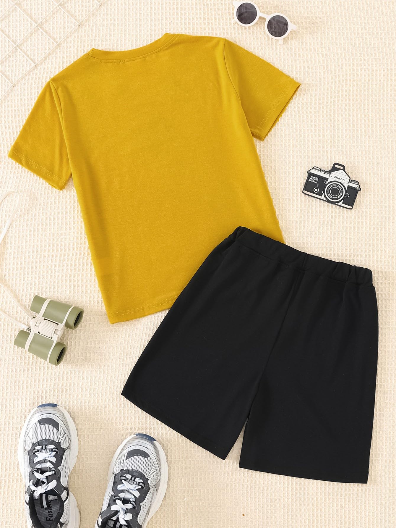 Set sportivo estivo traspirante a maniche corte con maglietta girocollo e pantaloncini casual per bambini per il gioco quotidiano - 3