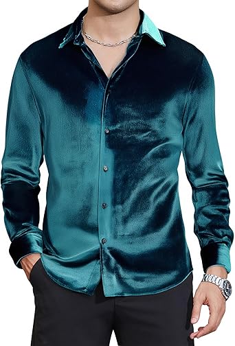 Alex Vando Mens Velvet Shirts Regular Fit Long Sleeve Soft Stretch Casual Button Down Shirt