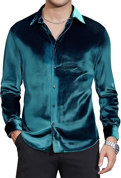 Alex Vando Mens Velvet Shirts Regular Fit Long Sleeve Soft Stretch Casual Button Down Shirt