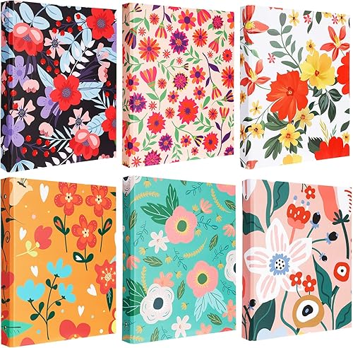 Colarr Paquete de 6 carpetas decorativas de 3 anillas, anillos redondos de 1 pulgada para tamaño A4, protectores de hojas de 8.5 x 11 pulgadas,