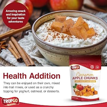 Tropgo Dried Cinnamon Apple Chunks 120g Pack of 2, Resealable Bag – Tasty, Healthy & Natural Dried Fruit for Snacking & Baking – Non-GMO Vegan Fruit Snacks – Pantry Staple for Kids & Adults