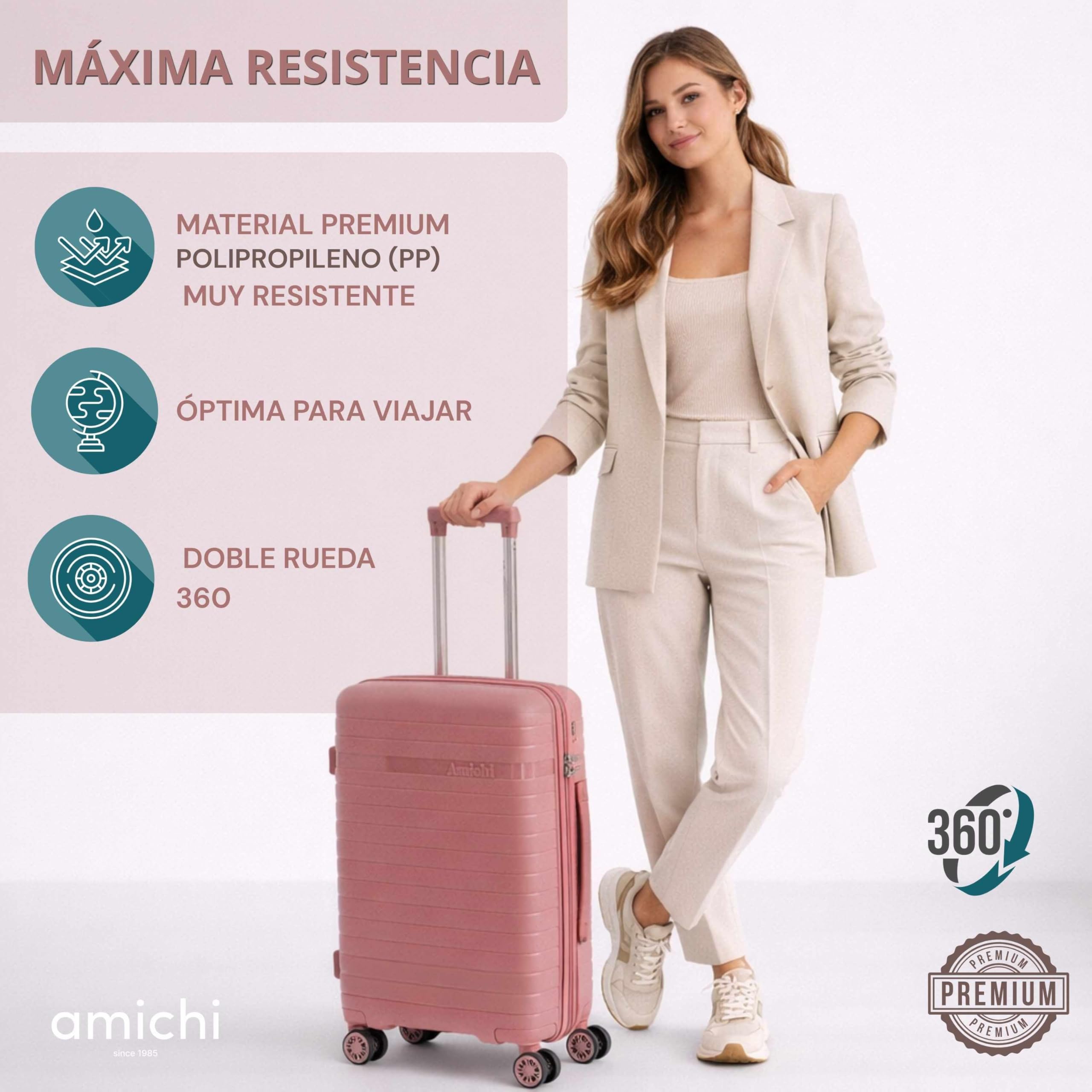 AMICHI - Maleta Cabina 55x40x20- Maletas de Viaje - Maletas de Viaje Cabina Apta para Ryannair- Trolley Equipaje para Avion Resistente con 4 Ruedas de 360º y candado TSA - 3