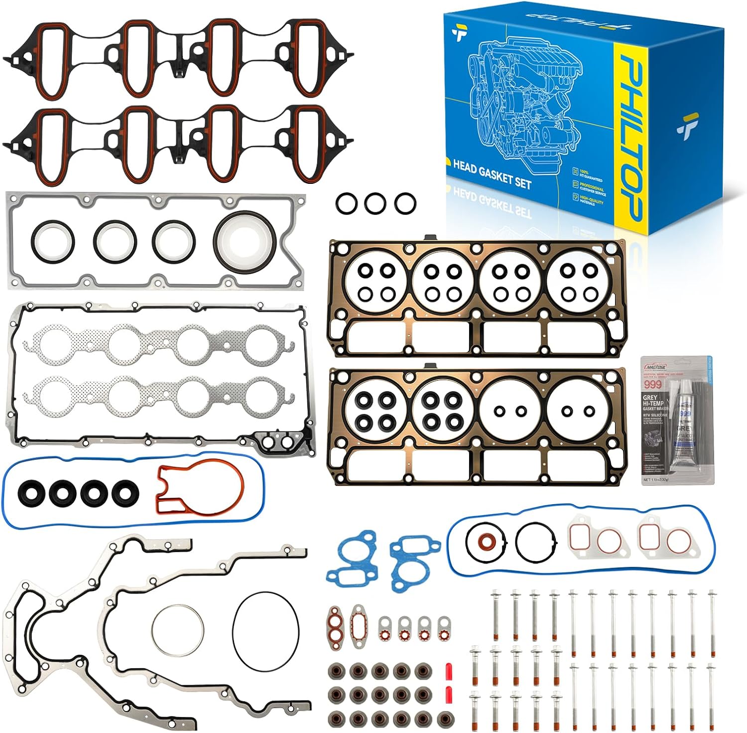 PHILTOP HS26191PT ES72173 Head Gasket Set Fit for Chevy/GMC/Cadillac/Pontiac/Hummer/Buick, 2002-2011 Silverado 1500, 2002-2011 Avalanche Suburban 1500,Tahoe,4.8L,5.3L,Head Gasket Kit