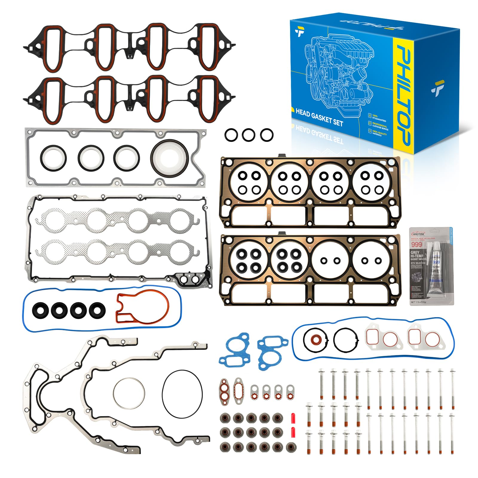 PHILTOP Head Gasket Set for Silverado 1500/Sierra 1500 2002-2010 4.8L/5.3L | Fit for Chevy Tahoe/GMC Yukon 2002-2009 4.8L, 2002-2010 5.3L, Envoy Escalade Trailblazer Rainier, OE# ES72173