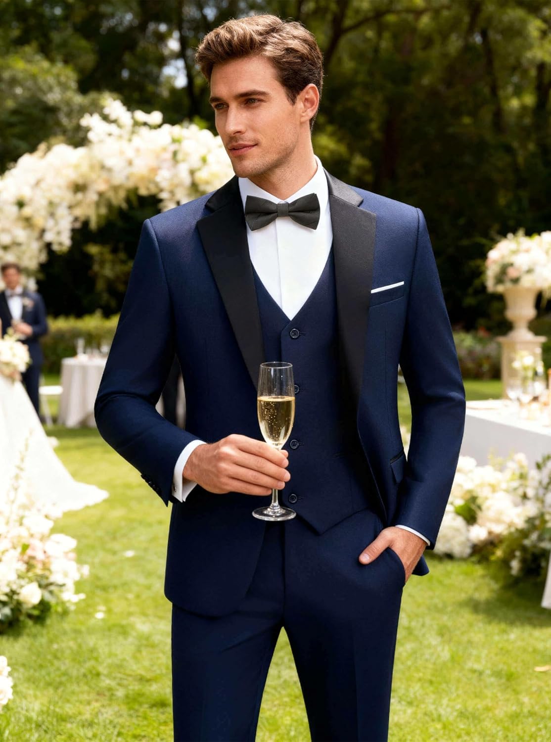 WULFUL Men's 3 Piece Suits Slim Fit Tuxedo Suit Set One Button Shawl Lapel Blazer Jacket Vest Pants Set for Prom, Business - Image 9