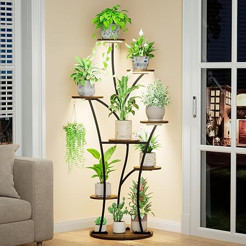 Miniatura 8 de LATIBELL Soporte para plantas de interior con luces de crecimiento, estante para plantas de 59 pulgadas de alto, soportes de esquina para plantas