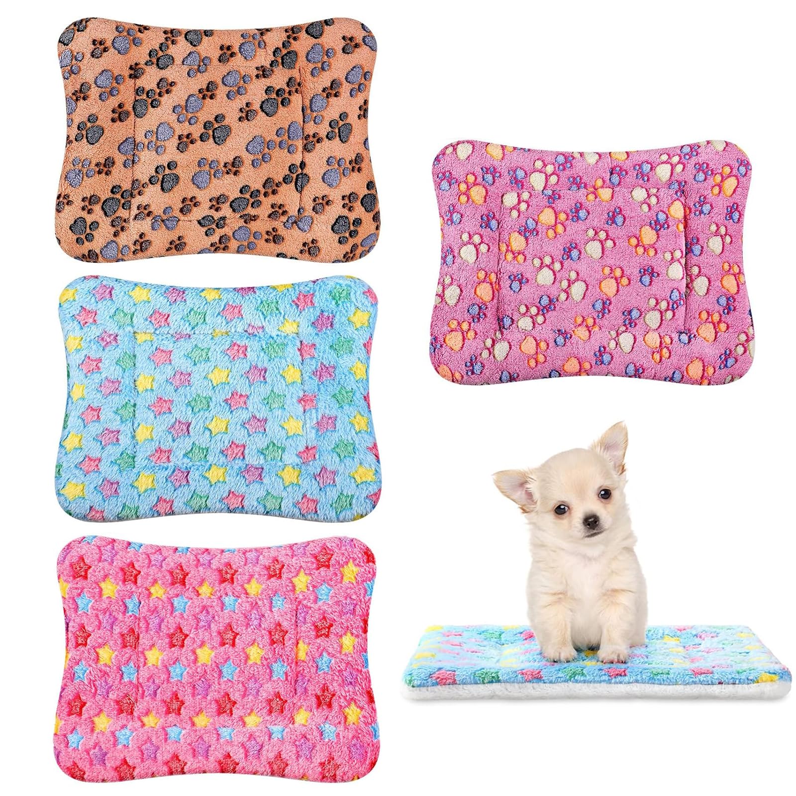 EULAPGOE 4 Pcs Dog Crate Bed Mattress, Fleece Pet Cushion Bed Mat, Washable Cat Cushion Pad for Small Dog Cat Puppy
