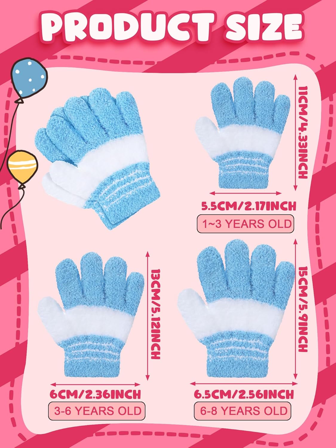 Syhood 5 Pairs Winter Toddler Gloves for Kids Fluffy Knitted Gloves Full Finger Warm Mittens for Little Girls Boys 1-8 Years - Image 3
