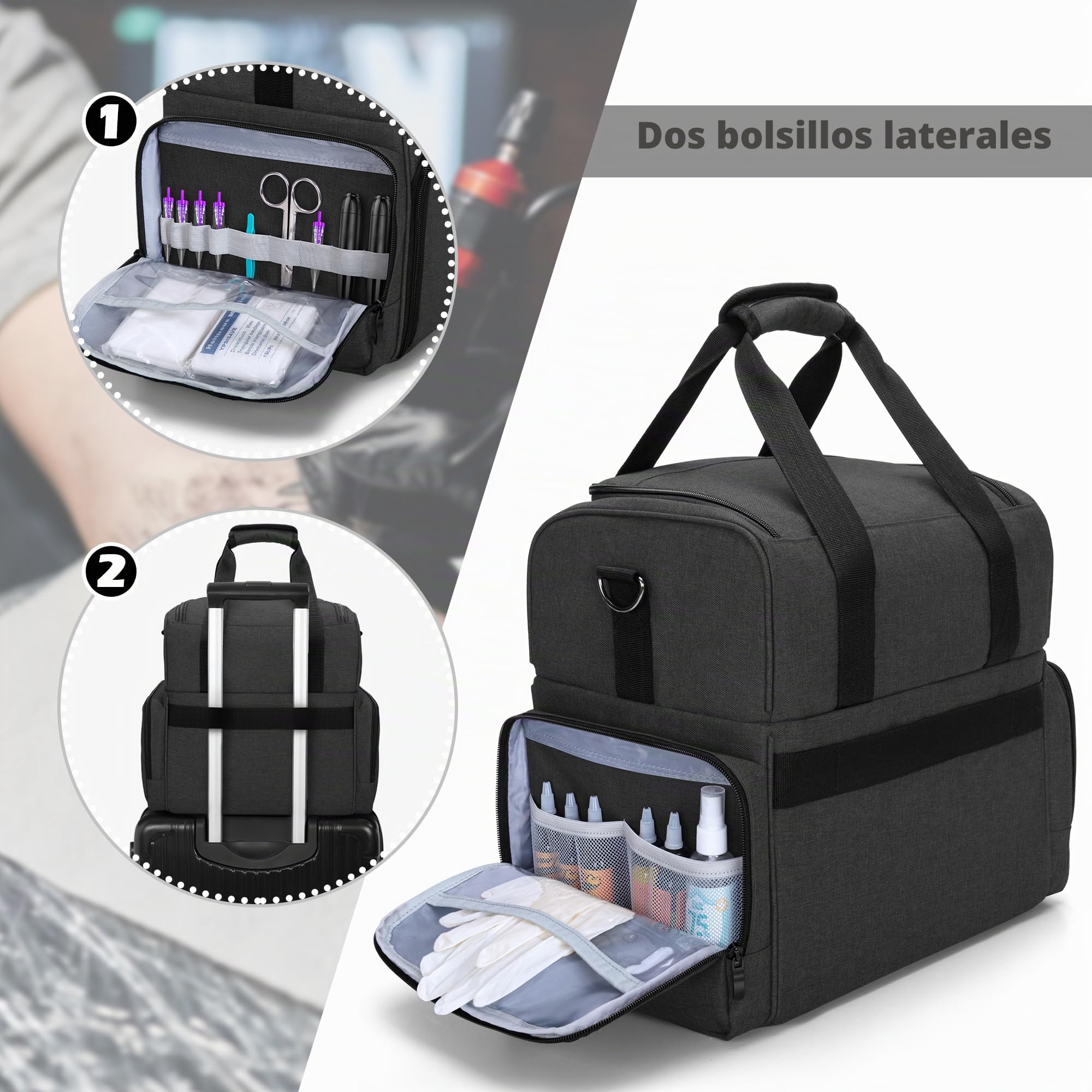 BAFASO Estuche de Transporte para Tatuajes, Bolsa para Tatuajes, Negro | Organizador de Suministros para Tatuajes con 3 Bolsillos Extraíbles, y Suministros de Tatuaje (Solo Bolsa)