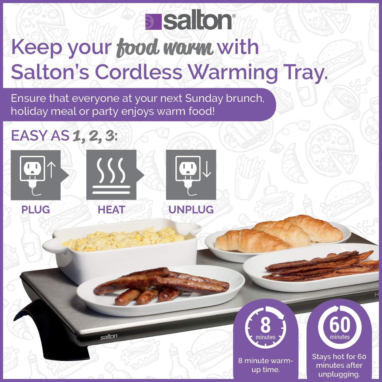 Cordless Warming Tray by Salton , Large Electric Hot Plate , Cooking, Serving & Warming Tray , 23-3/4” x 11-3/4” Hot Plate