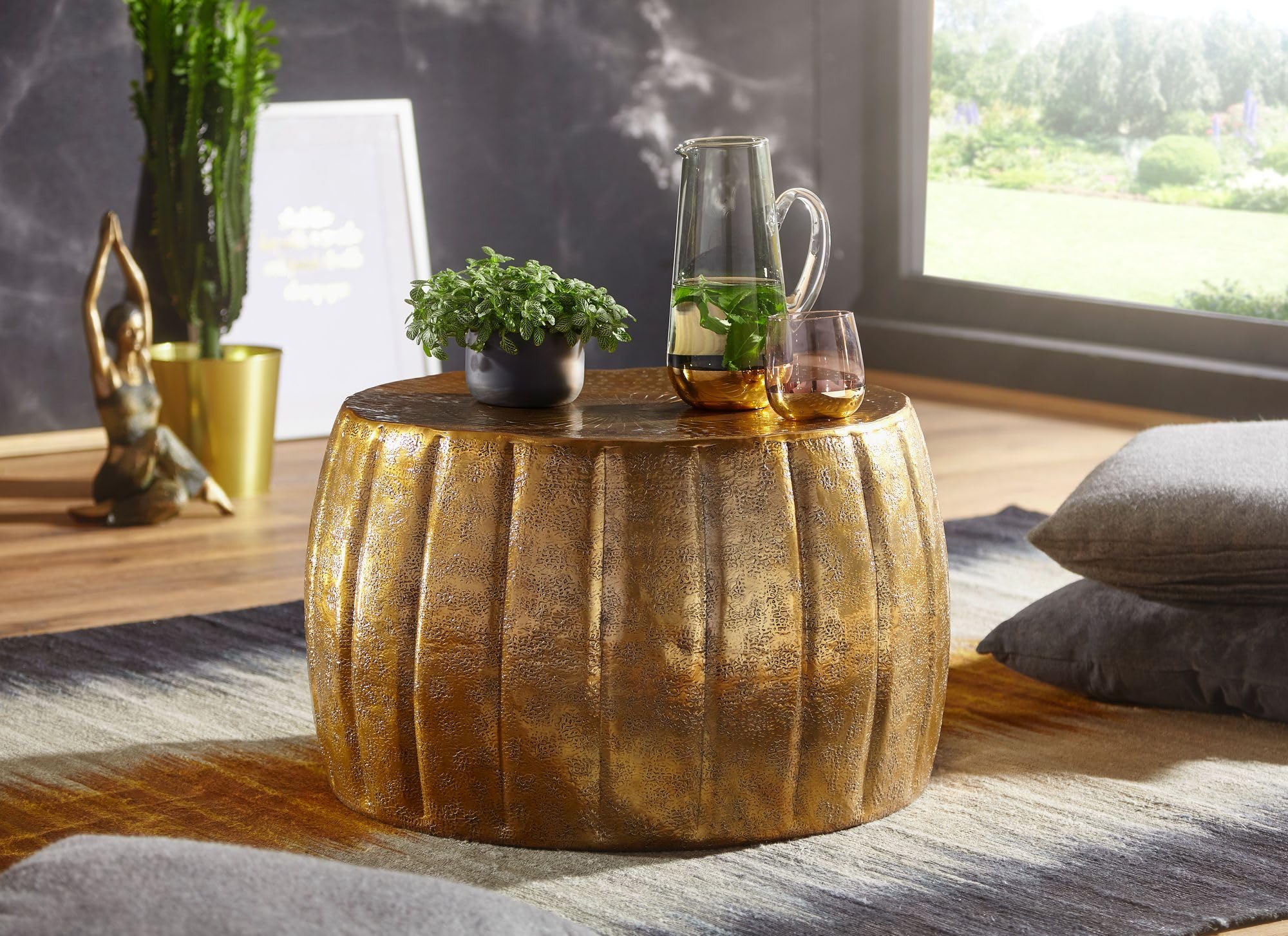 FineBuy Koffietafel Aluminium 66x66x30 cm Salontafel Metaal Goud | Tafel Woonkamer Rond | Woonkamertafel Modern | Kleine Bijzettafel