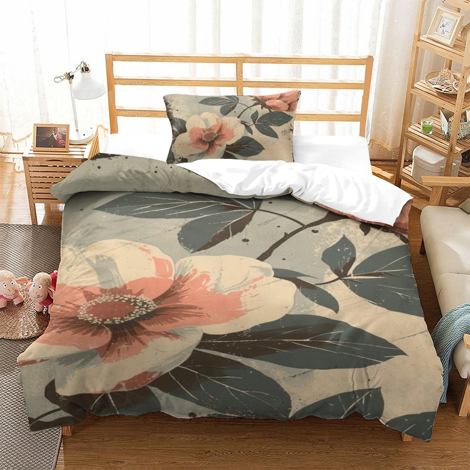 Housse de couette zippée roses 3D microfibre facile à laver