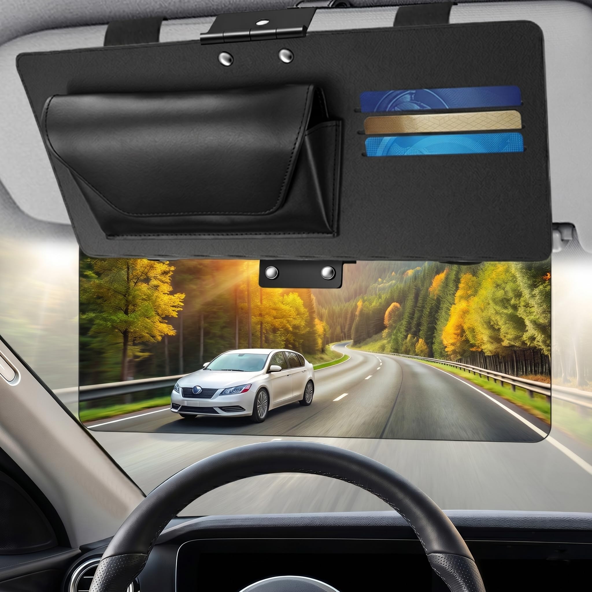 Sun Visor Extender for Cars: Universal Car Visor Extender Sun Blocker, 2-in-1 Adjustable Car Sun Visor Extender with Sunglasses Holder & Card Slots, Anti-Glare for Safe Driving