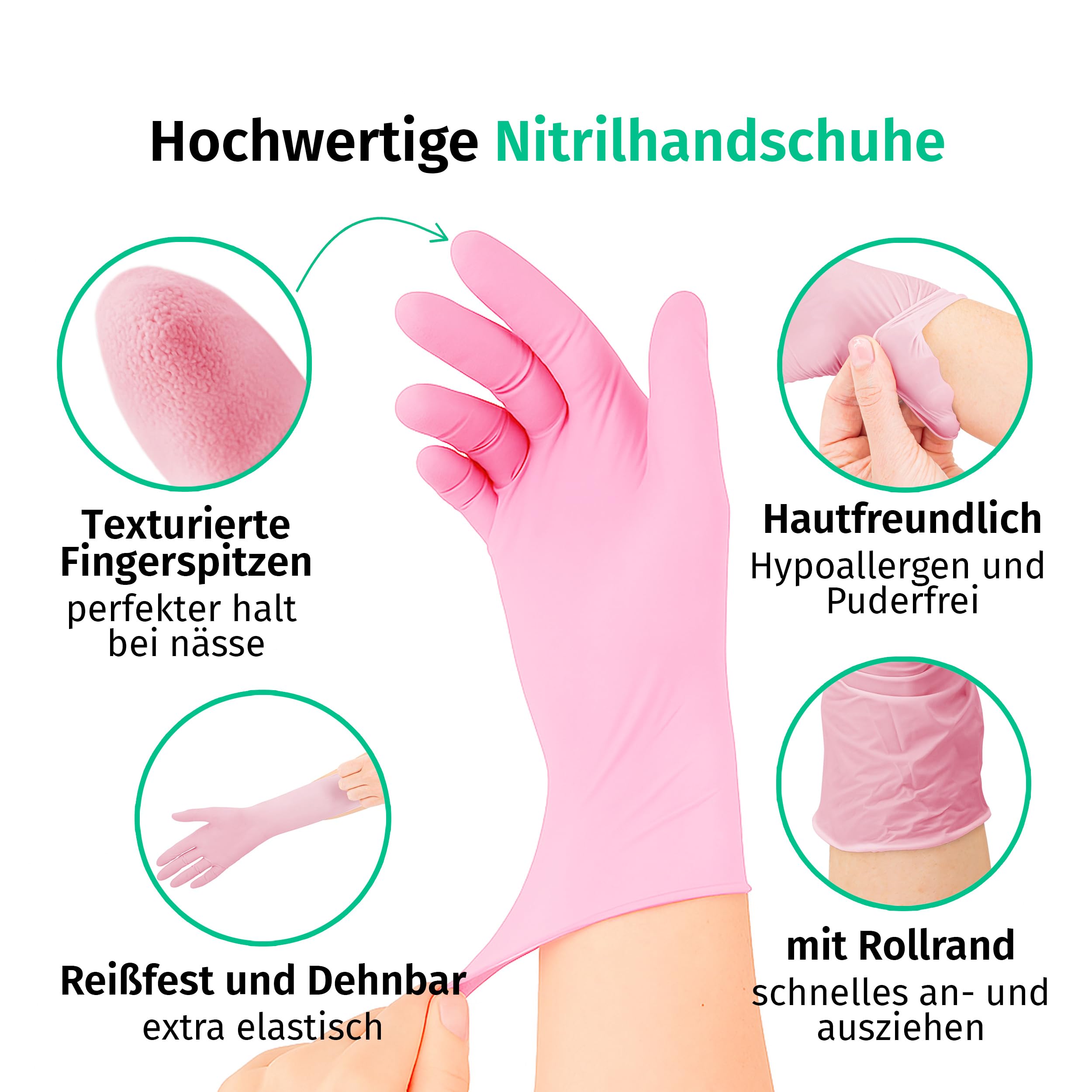 SF Nitrilhandschuhe M Rosa – 1000 Stück Einweghandschuhe, Einmalhandschuhe, Medizinische Handschuhe, Puderfrei, Latexfrei, Handschuhe Einweg zum Kochen, Putzen, für Medizin, Küche, Kosmetik, Haushalt