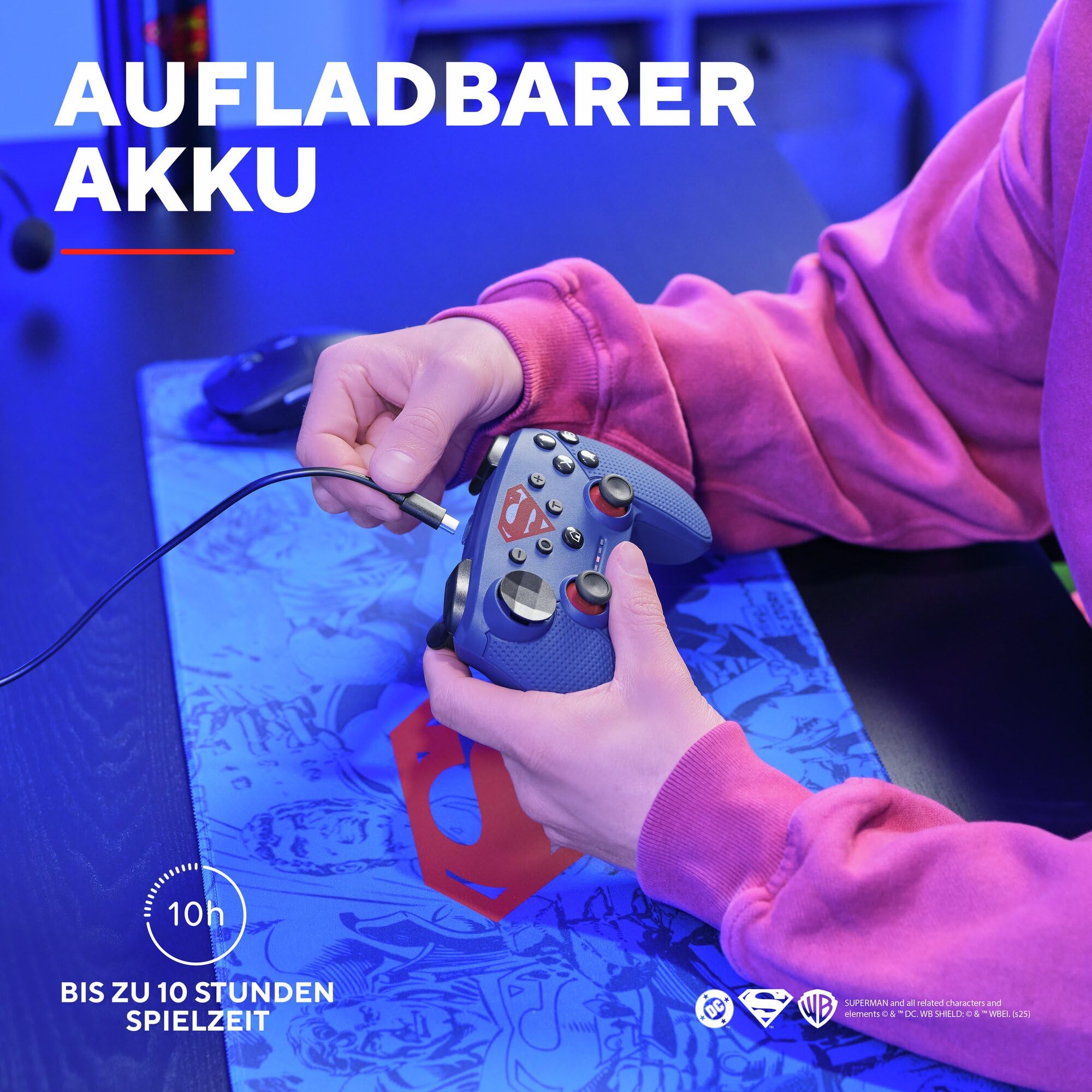GXTrust Trust Gaming 542SM Muta Superman Lizenziert Controller Kabellos Bluetooth / 2.4GHz / USB für PC & Nintendo Switch, Aufladbare Batterie, Wireless Gamepad Computer Switch OLED/Lite iOS Android