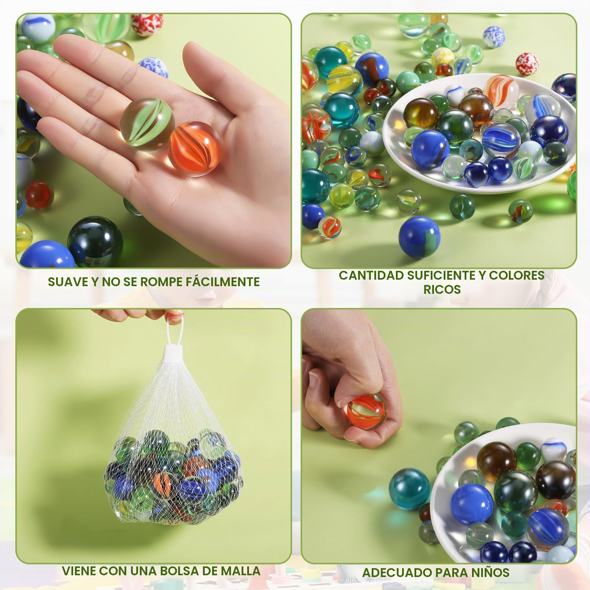 100 PCS Canicas para Niños, Canicas de Cristal Multicolor, Juegos de Canicas para Niños, 14mm, 16mm y 25mm, Canicas Grandes y Pequeñas para Jugar y Coleccionar, Decoración de Plantas y Hogar