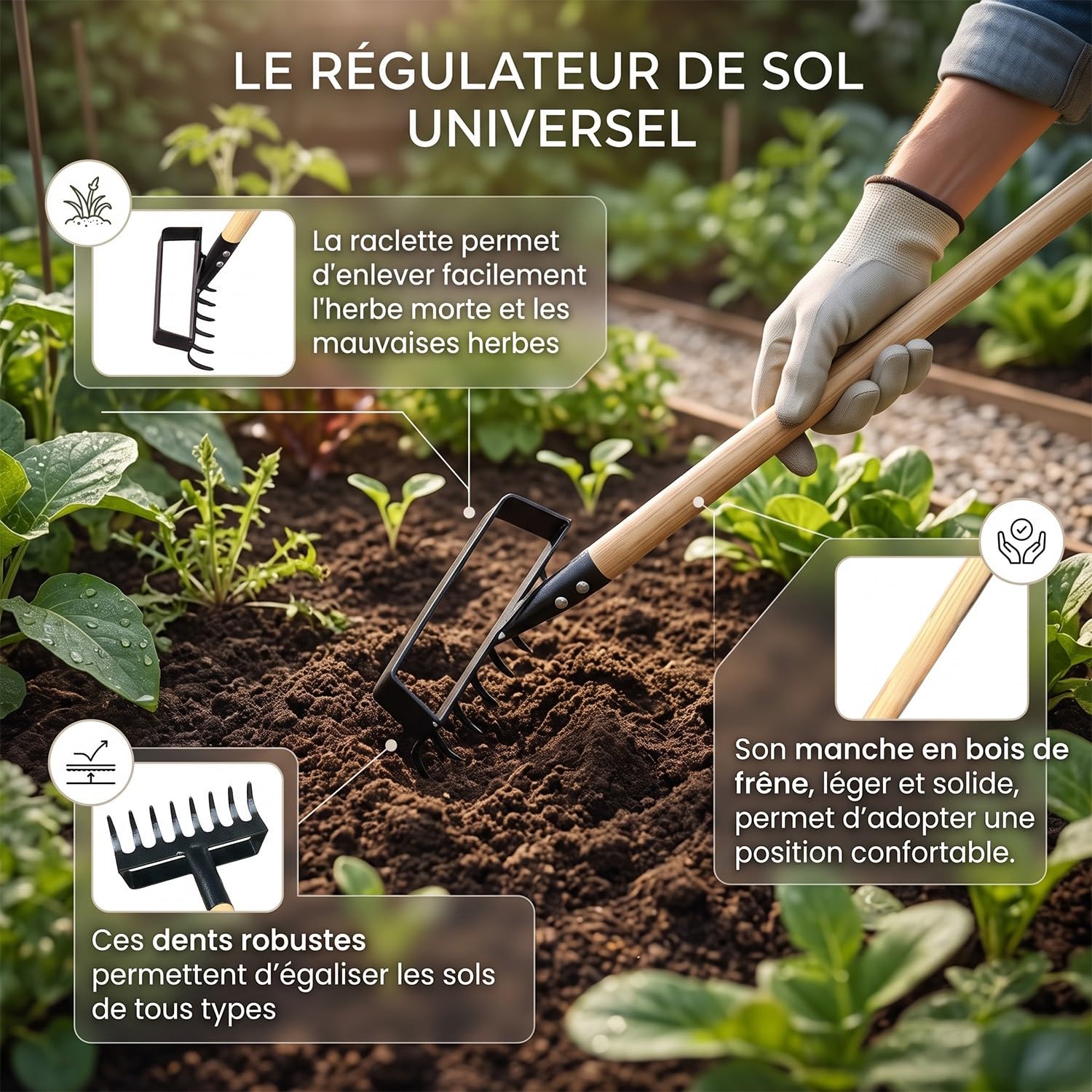 Mon Mobilier Design OGROD Lot d'outils de Jardinage Pelle bêche + râteau + serfouette Panne et Fourche