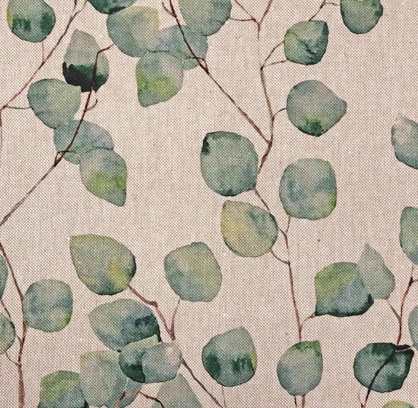 Linen Look Fabric - Eucalyptus Leaf on Natural - Width 140cm - Home Furnishings Craft Fabric Material Metre