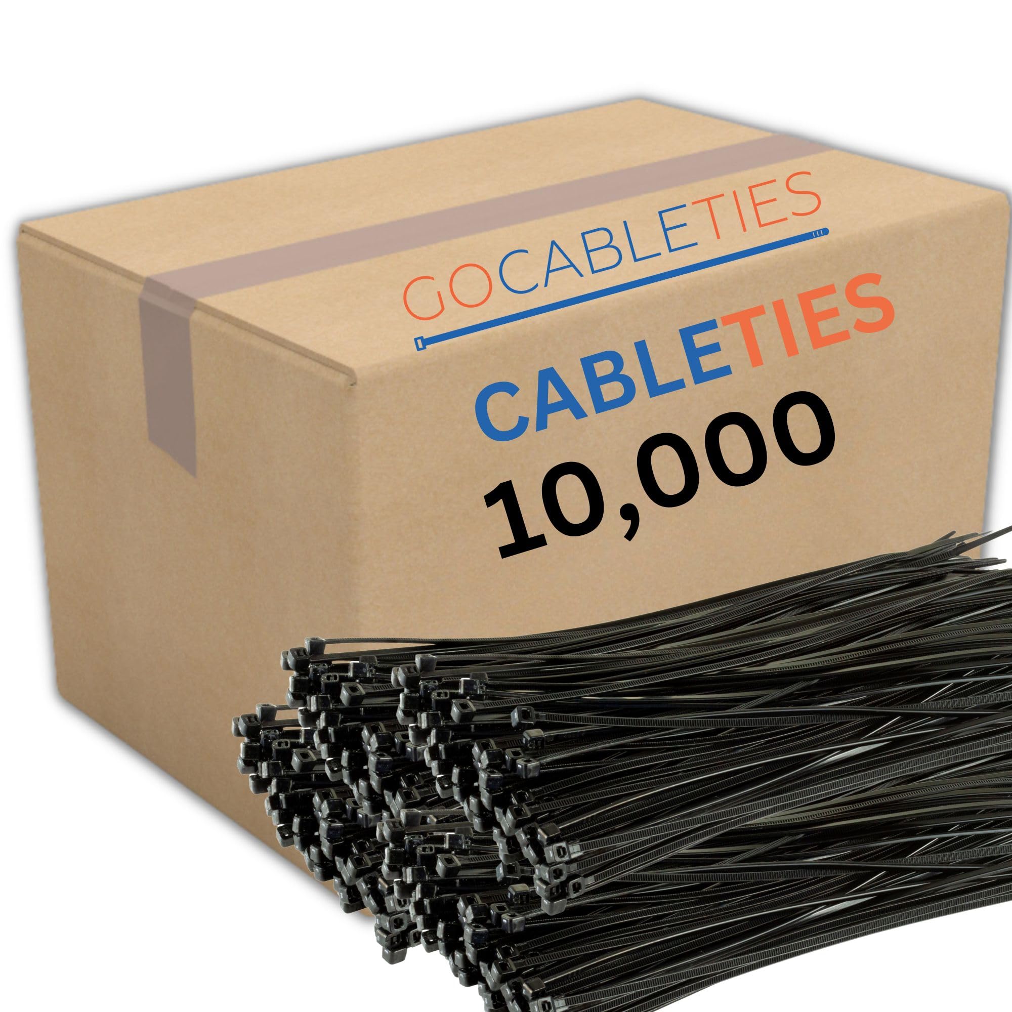 Gocableties Black Cable Ties, 200mm x 2.5mm, Bulk Pack of 10,000, 8” Premium Nylon Zip Ties, Multi-Purpose Plastic Tie Wraps, Secure Self-Locking Mechanism, for Home, Garden, Office and DIY
