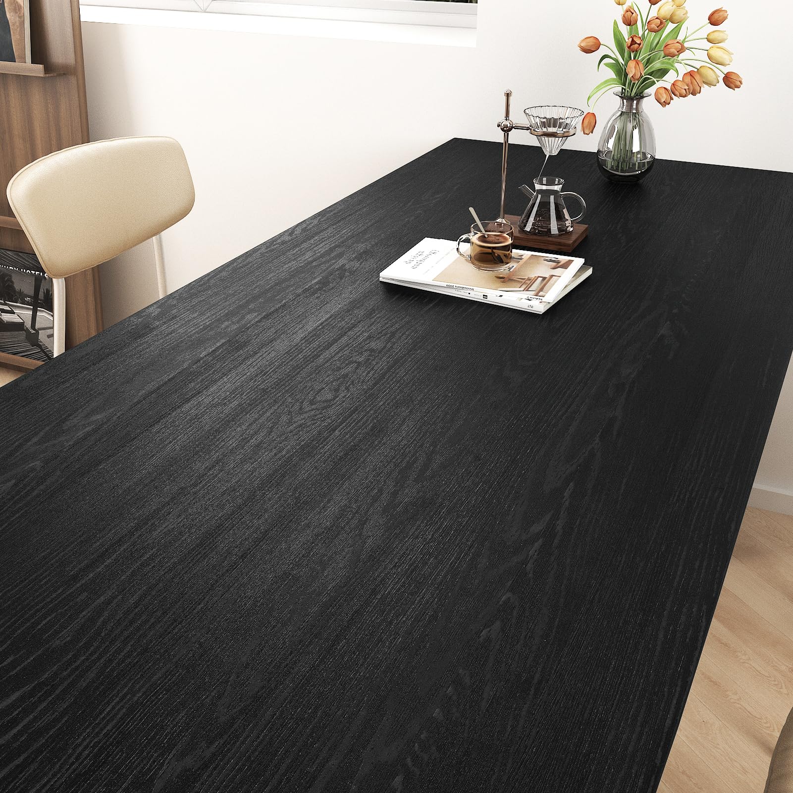 Wallercity Black Wood Grain Contact Paper for Table Top Vinyl Wrap Waterproof Wooden Wall Paper for Kitchen Countertop Peel and Stick Vintage