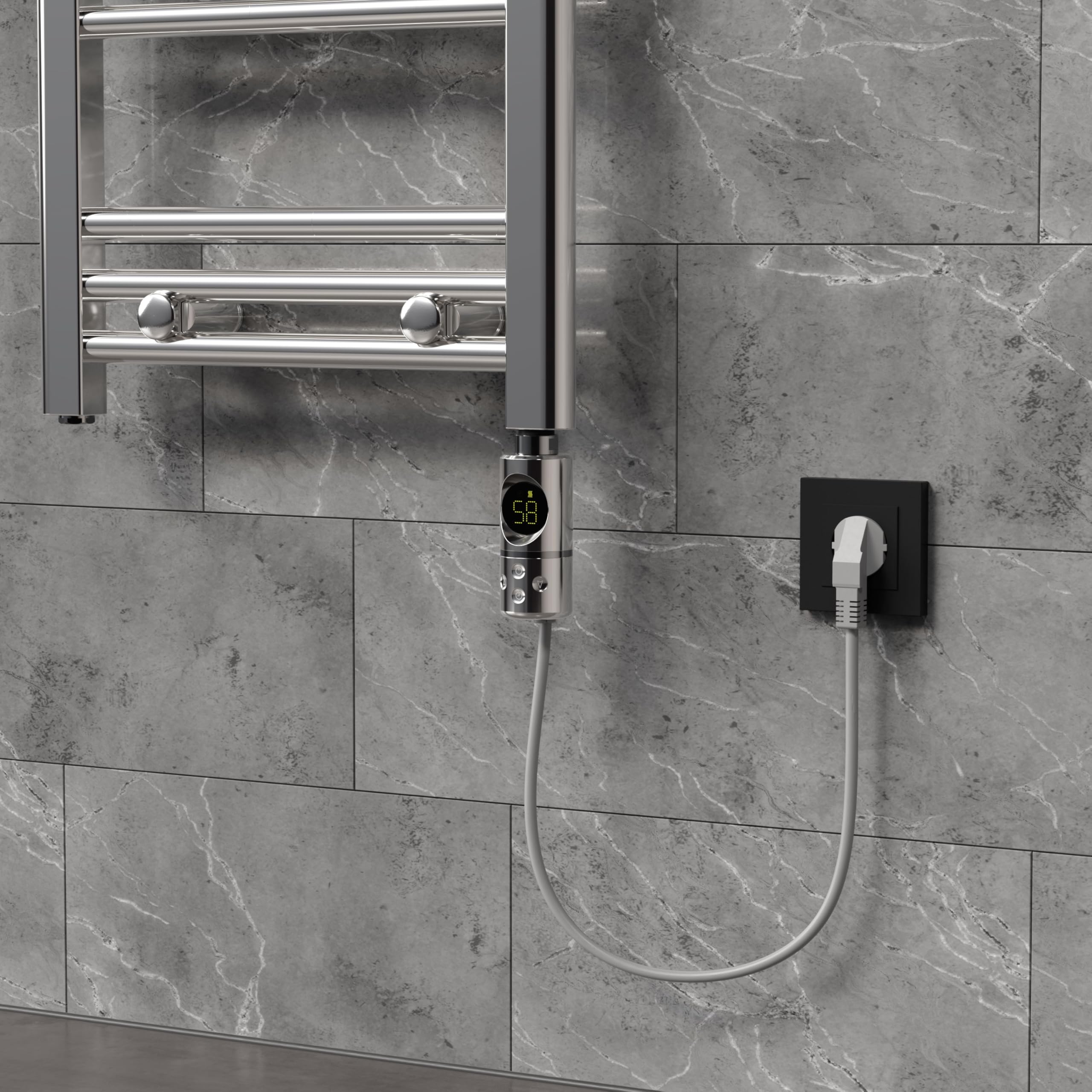 ML-Design Elemento Calefactor Eléctrico 900W de Acero Inoxiable Cromado para Radiadores, con Termostato y Pantalla Digital, Regulador Electrónico y Temporizador, Calentador de Inmersión con Enchufe