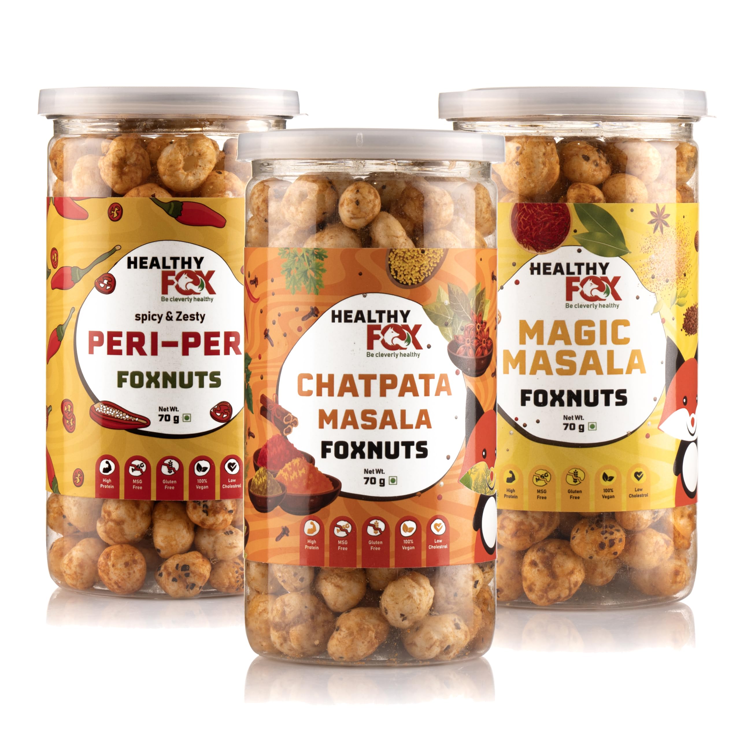 Healthy Fox Roasted Makhana, Flavoured Snack Items Combo (Peri Peri + Magic Masala + Chatpata) for Kids & Adults, Protein & Fibre Fox Nuts, Low-Calorie Gluten-Free Phool Makhana, No Preservatives(70g Each) (B0CQK7H7WJ) Amazon Price History, Amazon Price Tracker