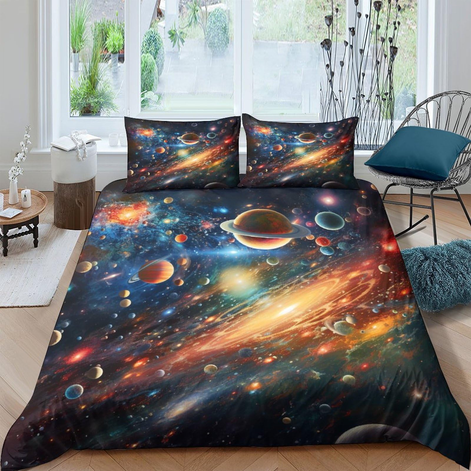 Parure de lit planète spatiale king 220x240cm pour transformer la chambre des adultes et enfants