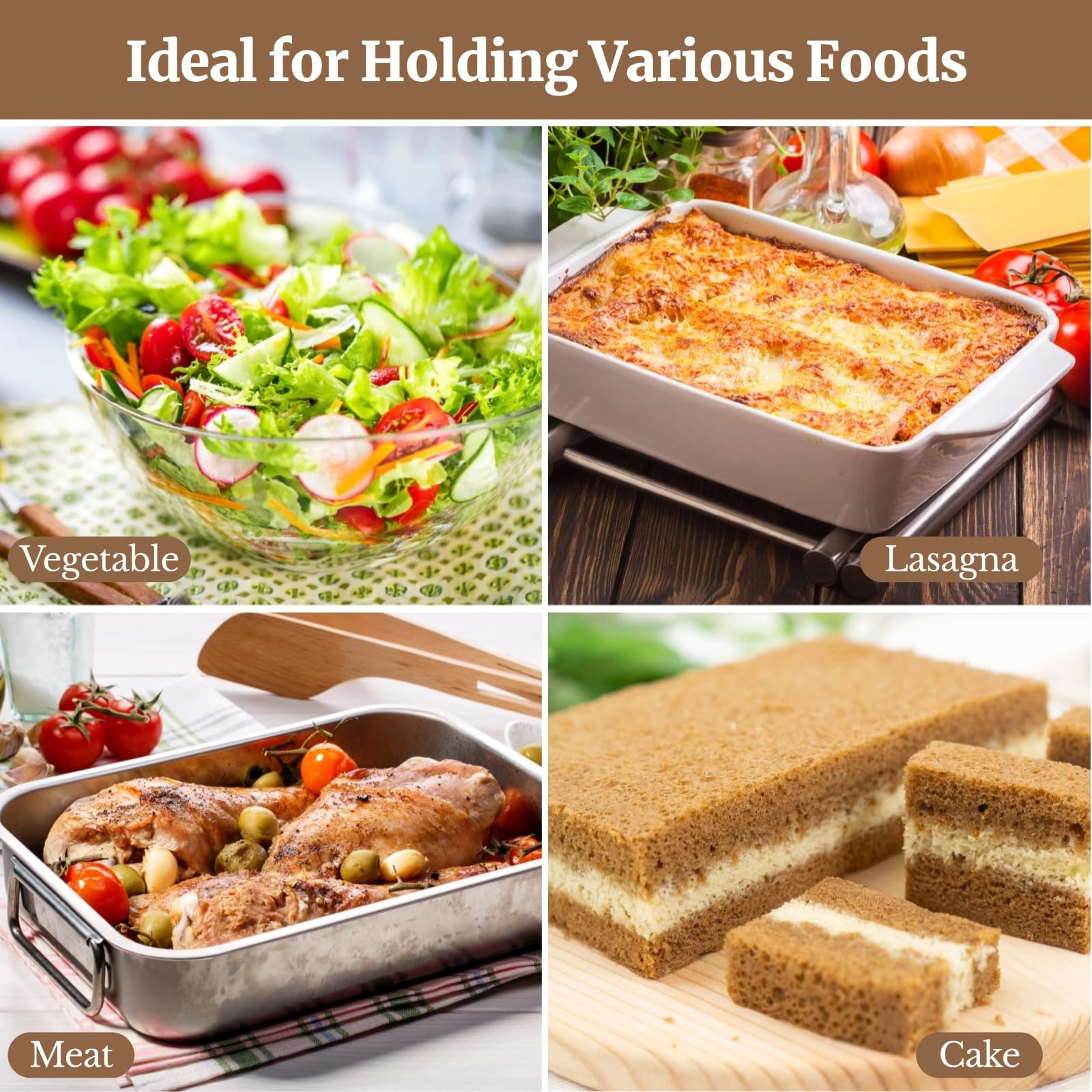 Moldes para tartas de acero inoxidable con tapas, 3 bandejas rectangulares para hornear, antiadherentes en 3 tamaños para uso doméstico y profesional