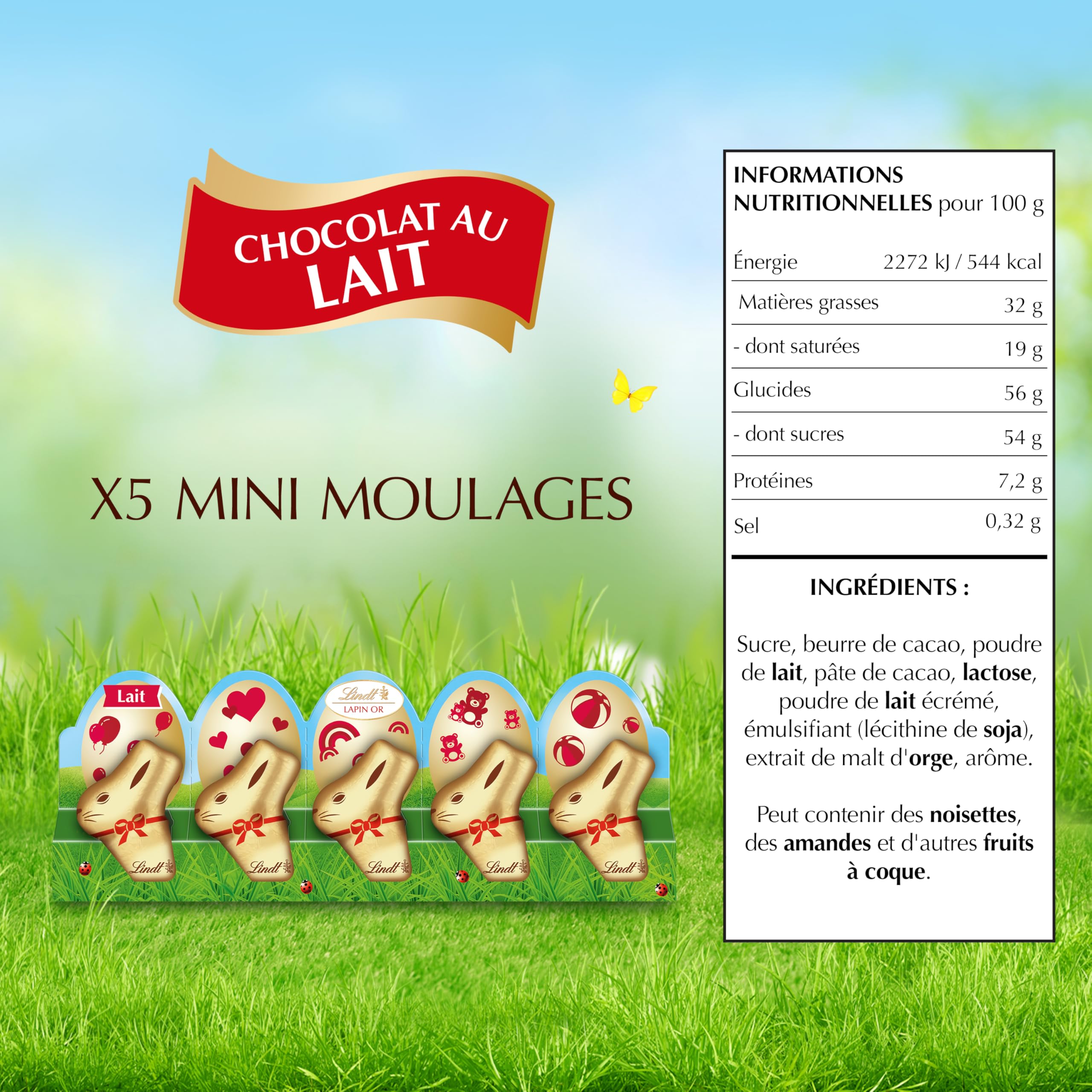 Lindt - Barette de 5 Mini-moulages LAPIN OR - Chocolat au Lait - Idéal pour Pâques, 5x10g - 2
