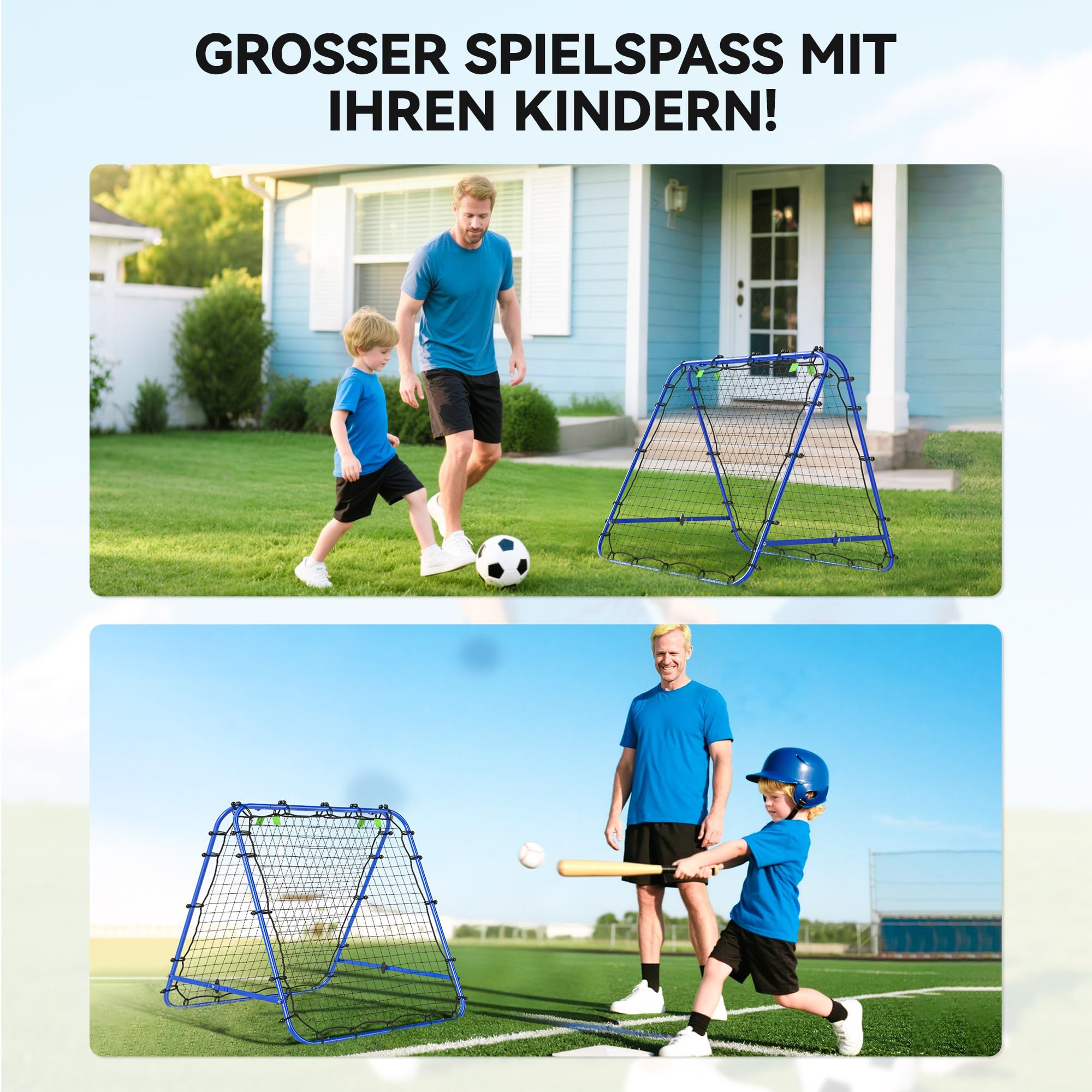 HOMCOM honkbal rebounder kickback goal rebound muurnet dubbelzijdig rebound opvouwbaar staal PE blauw 100 x 95 x 90 cm