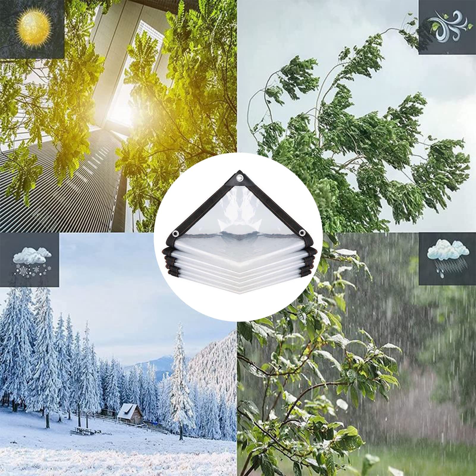 Transparenter Schneeschutz für Pavillon, Veranda, Terrasse, anpassbar, PVC-Kunststoff-Trennwand, Trampolin mit Ösen (Farbe: Transparent, Größe: 1 x 3 m / 3.3x9.9ft)