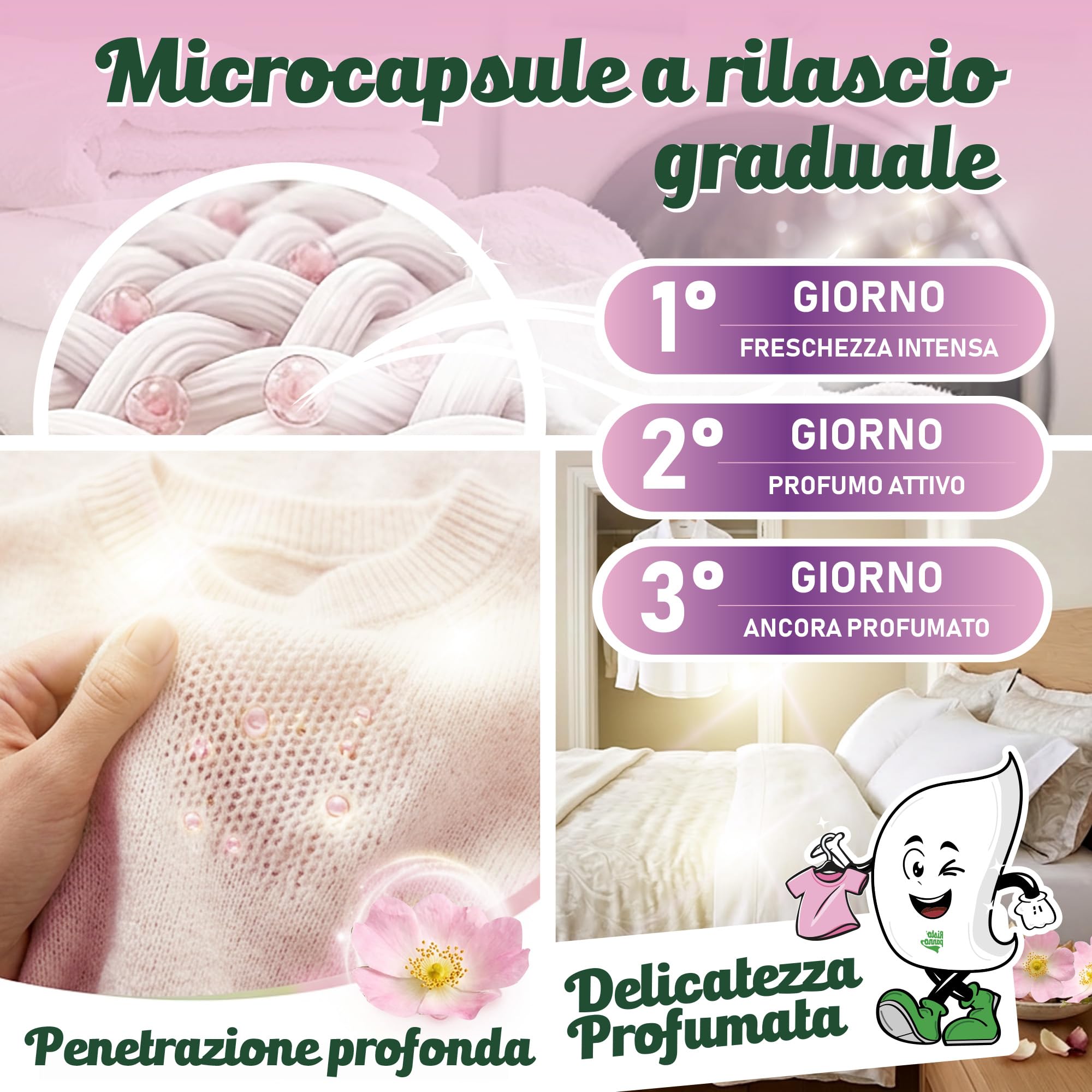 3 PZ x 1L Ammorbidente Lavatrice Concentrato con Microcapsule Profumate - Fragranza Rosa Canina - Azione Antistatica - Profuma Biancheria per Lavatrice e Bucato a Mano (WASH TESORO)