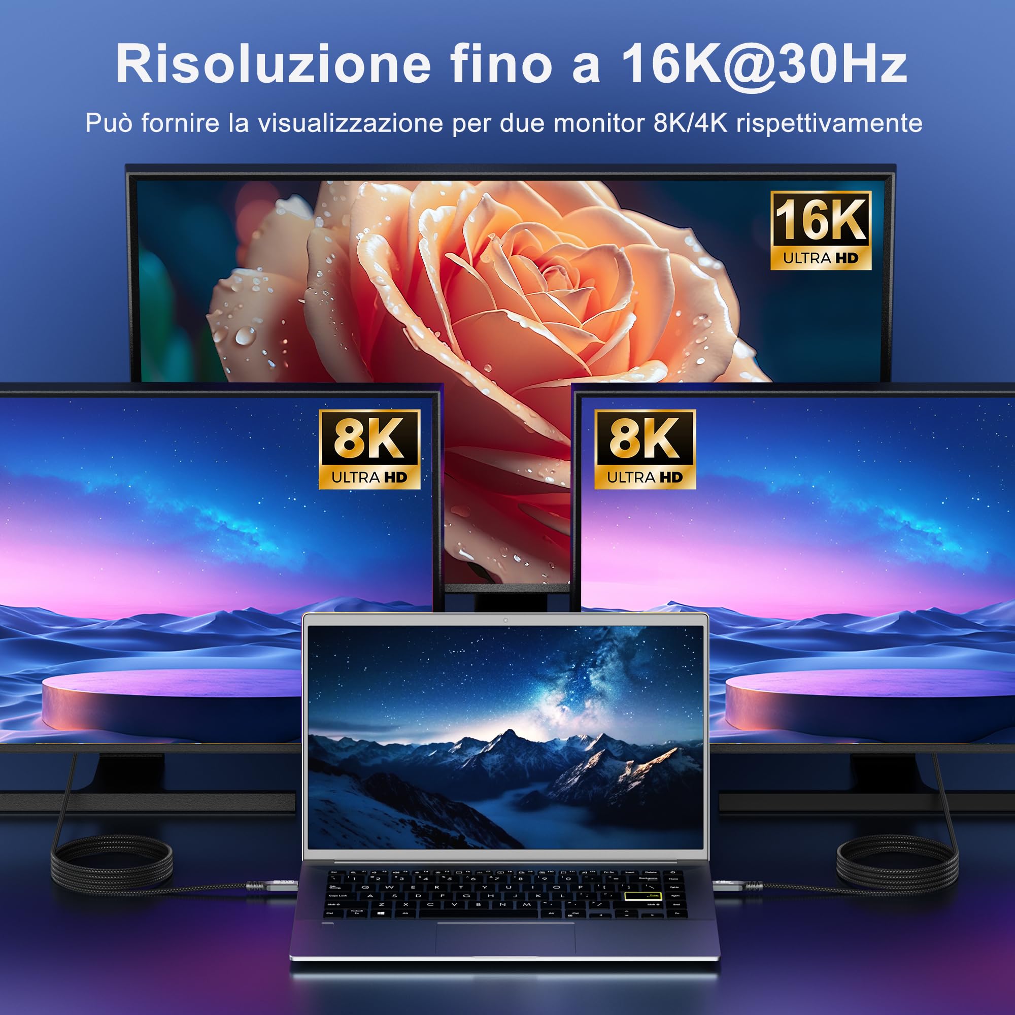 CAKOBLE 16K Cavo Thunderbolt 4 USB-C 2m | 40Gbps Trasferimento Dati Veloce, 240W PD3.1 Caricamento Rapido (5A) | 16K@30Hz/8K@60Hz/4K@144Hz Video Display | Cavo USB4 per MacBook/Galaxy 25/iPhone 16