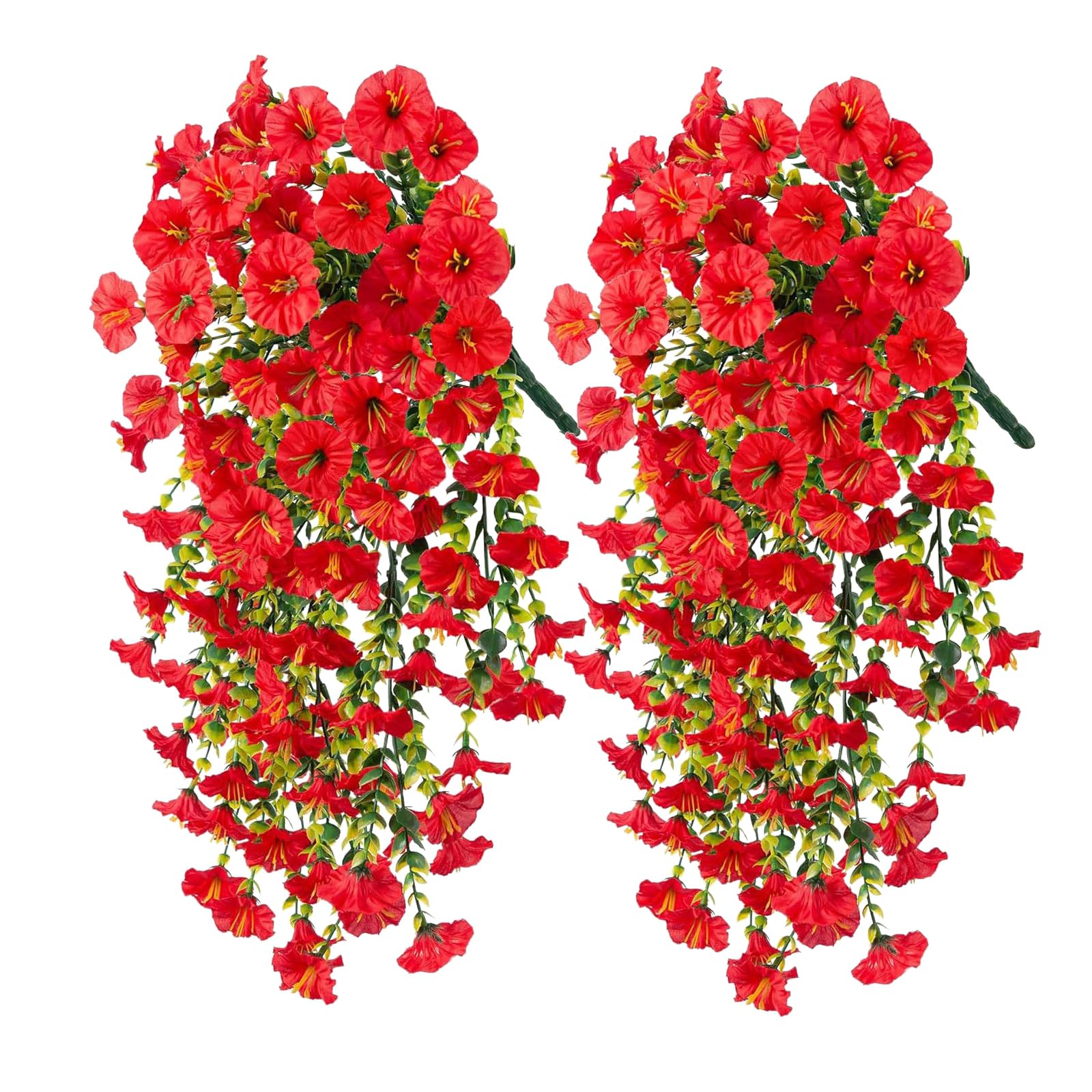 2PC Artificial Flowers Outdoor 75cm Artificial Hanging Flowers,Artificial-Plants Outdoor,Fake Hanging Baskets,UV Resistant Fake Flowers No Fade Faux Plants Garden Porch Window Box Decorating (red)