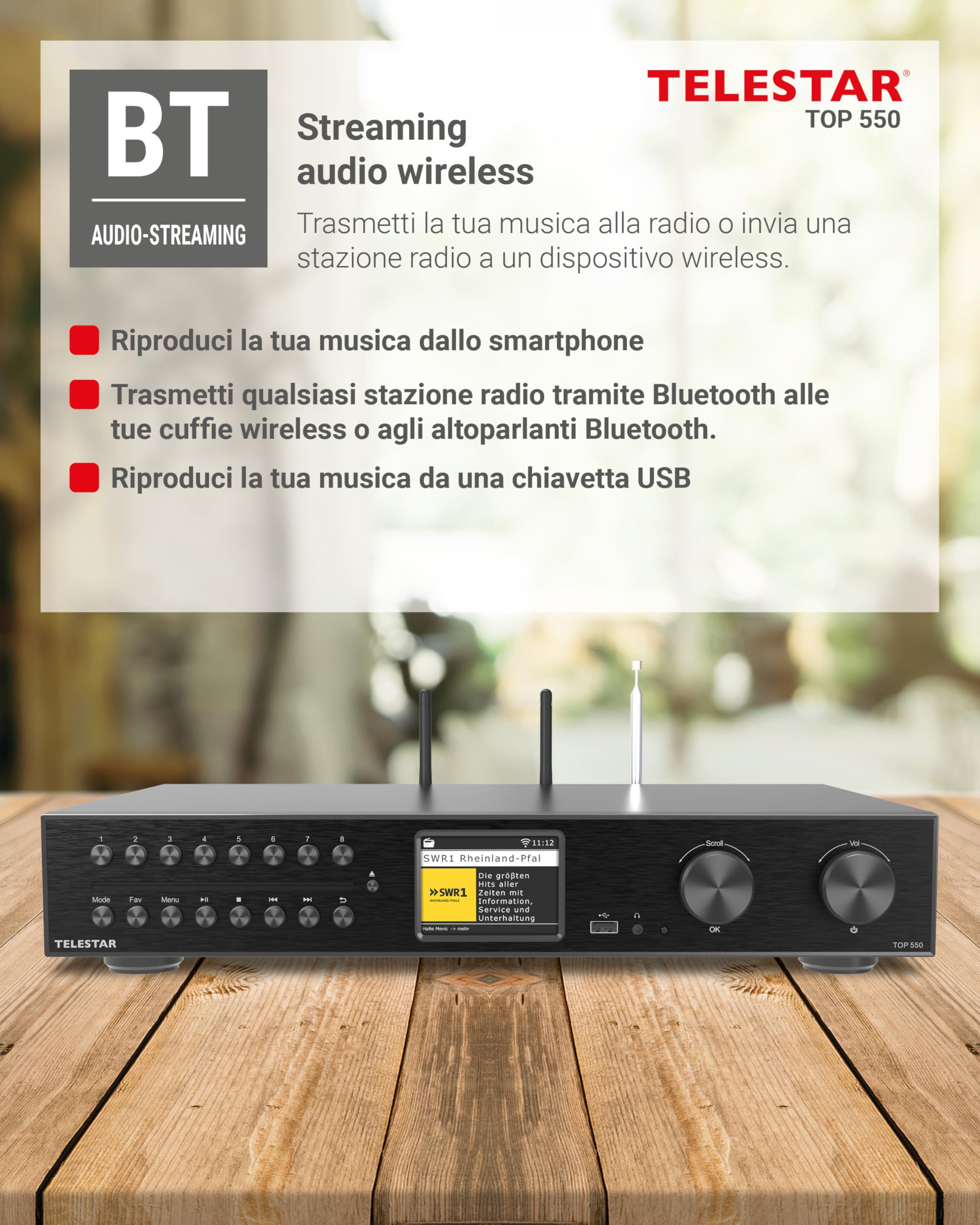 TELESTAR TOP 550 Sistema Hi-Fi con amplificatore e lettore CD 43 cm 2×30 W Radio Internet DAB+ Bluetooth Nero