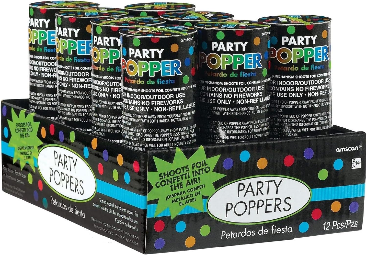 24-Count Multicolor Confetti Party Poppers – Safe Indoor/Outdoor Celebration Favors for Weddings, Birthdays & Events