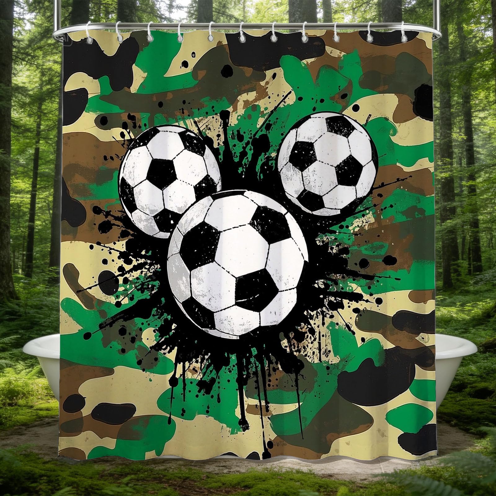 Hongduo 3D Graffiti Soccer Shower Curtain for Stalls Bathtubs Camo Bathroom Decor Shower Curtain Set Polyester Fabric Waterproof 180x200cm/71X79 Inch with Hooks