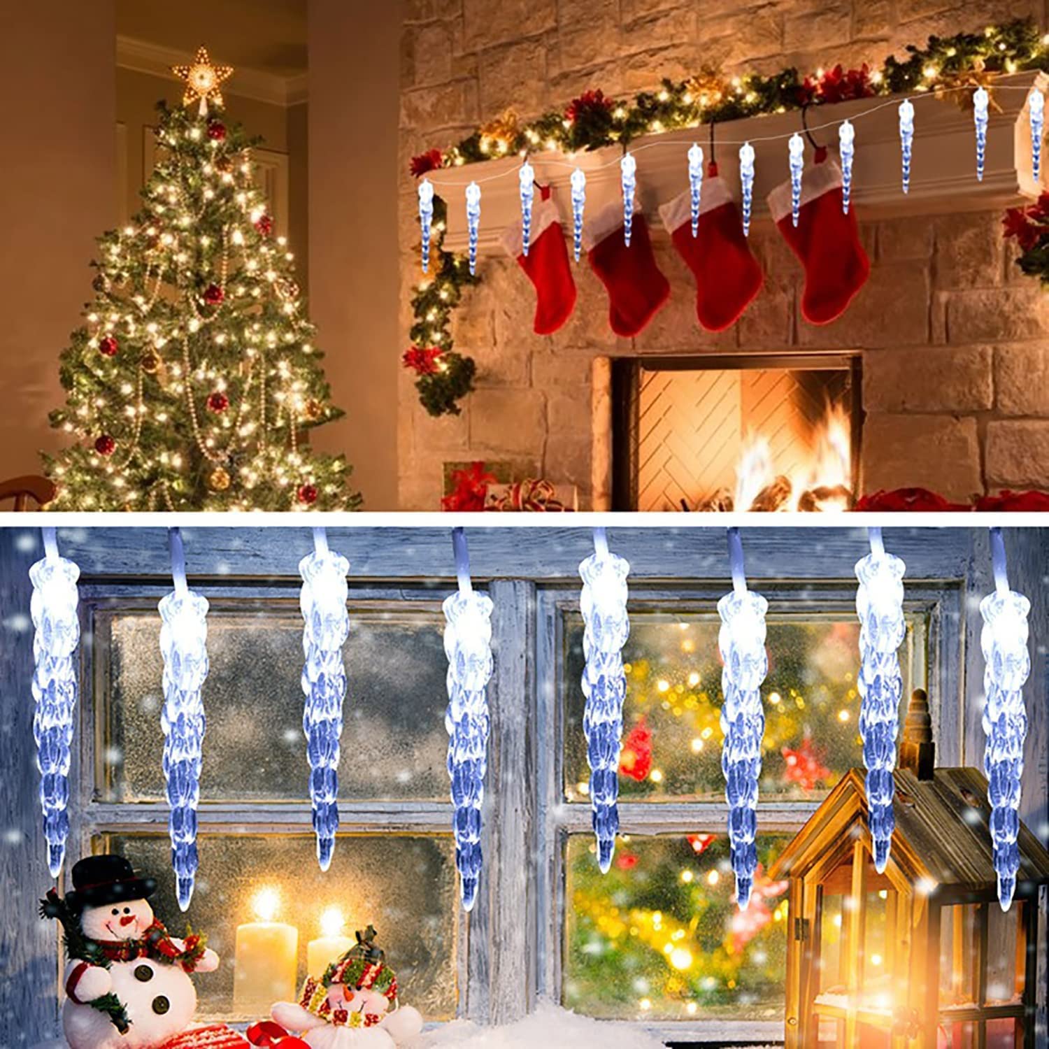 Guirnalda de carámbanos LED solar, luces para exteriores, resistente al agua, lluvia de hielo, decoración interior, columna de hielo, 8 modos, iluminación navideña con mando a distancia (100
