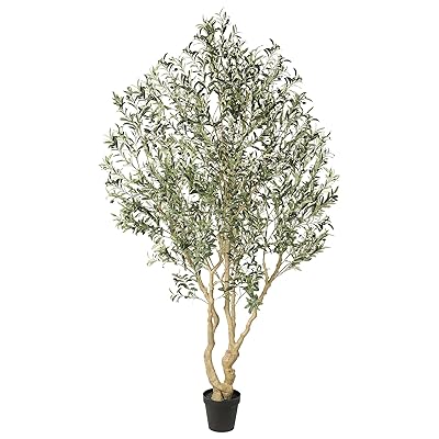 Realead Artificial Olive Tree 9ft - Large Faux Olive Tree with Realistic Leaves and Olives - Full and Grand Design Fake Olive Tree with Sturdy Base for Indoor Outdoor Office Decor