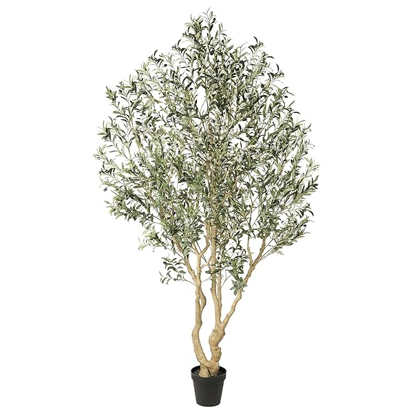 Realead Artificial Olive Tree 9ft - Large Faux Olive Tree with Realistic Leaves and Olives - Full and Grand Design Fake Olive Tree with Sturdy Base for Indoor Outdoor Office Decor